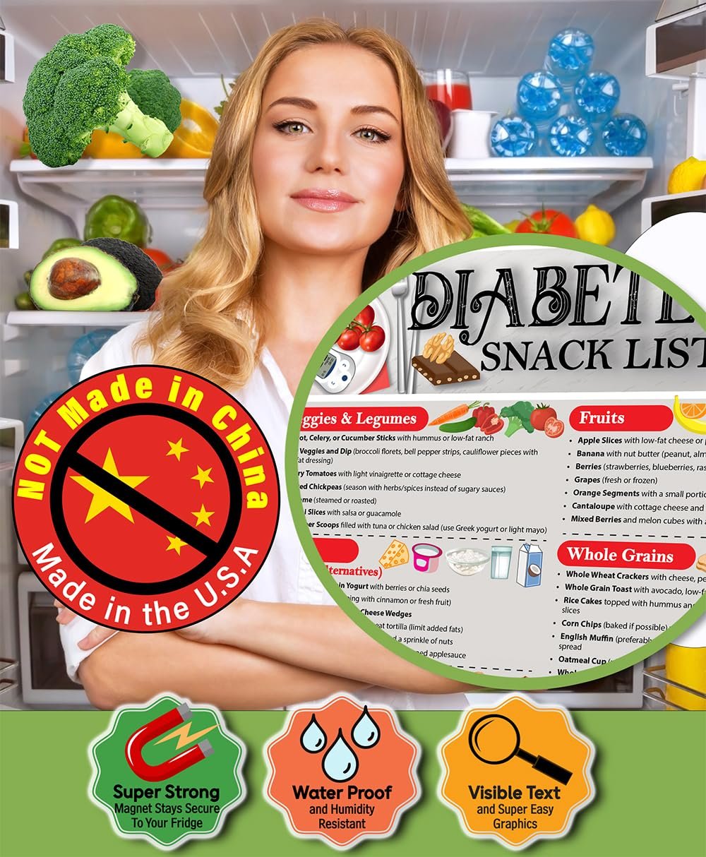 wholesale magnetic 8.5x11 diabetes snack list fridge magnet – healthy low-sugar diet planner, low-carb nutritional guide & visual aid for meal planning, balanced diabetics chart, waterproof & humidity resistant factory & supplier oem