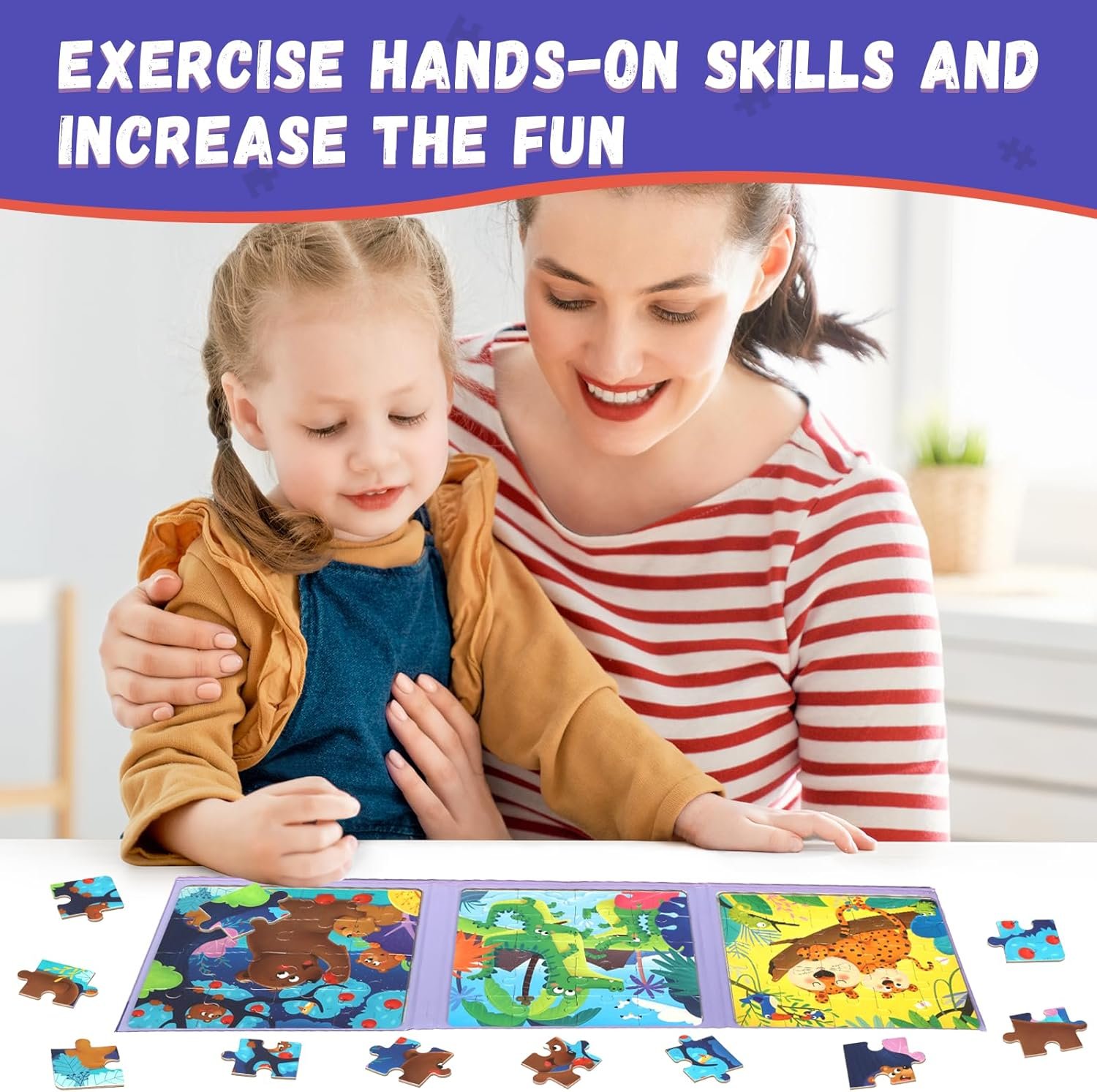 wholesale magnetic puzzles for kids ages 3-5, 3 in 1 toddlers animal magnetic jigsaw puzzle, kids travel puzzles toys, preschool learning toy for kids 3-8 year (animal forest) factory & supplier oem