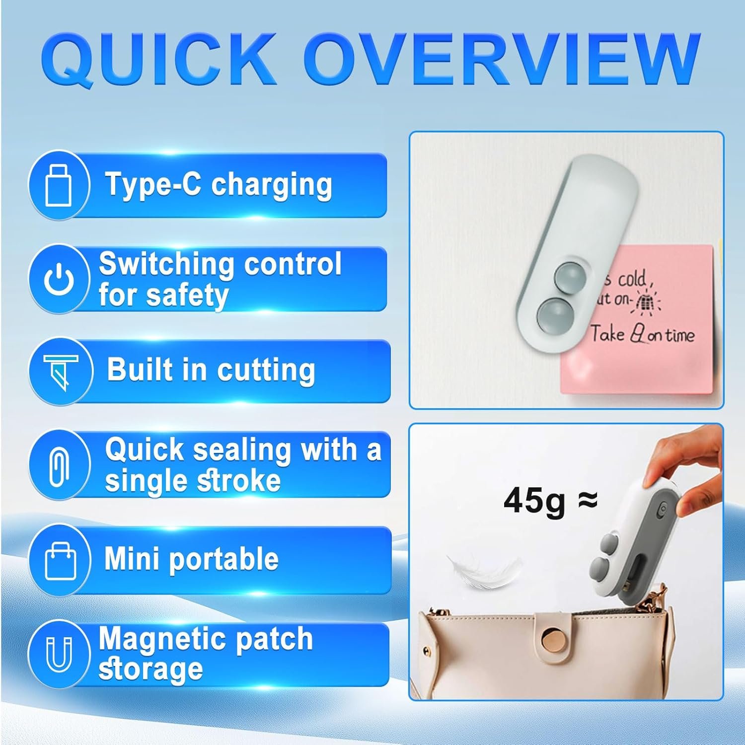 wholesale mini bag sealer, 2025 2-in-1 usb-c rechargeable snack bag sealer 3pcs magnetic food sealer with cutter bag resealer machine handheld heat sealer for plastic snack bags freshness factory & supplier oem