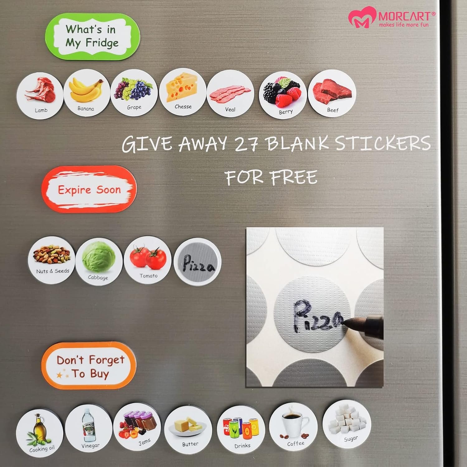 wholesale m morcart 93 food magnets for fridge - repeatable visual shopping list, refrigerator inventory easy tracking factory & supplier oem