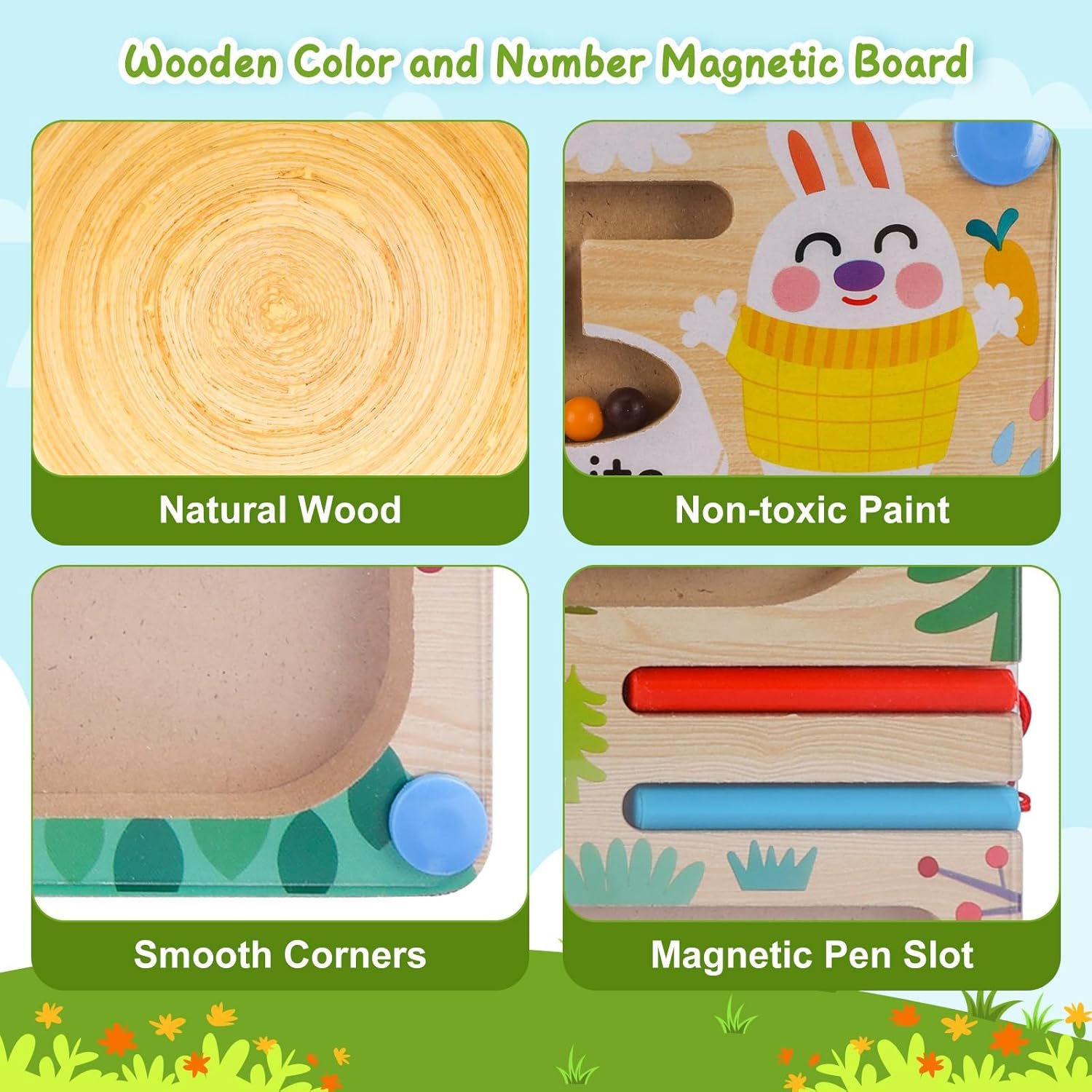 wholesale magnetic color and number maze, wooden animal magnet puzzles board games for toddler kids, montessori color learning sorting counting matching toys for 3 years old boys girls gift factory & supplier oem