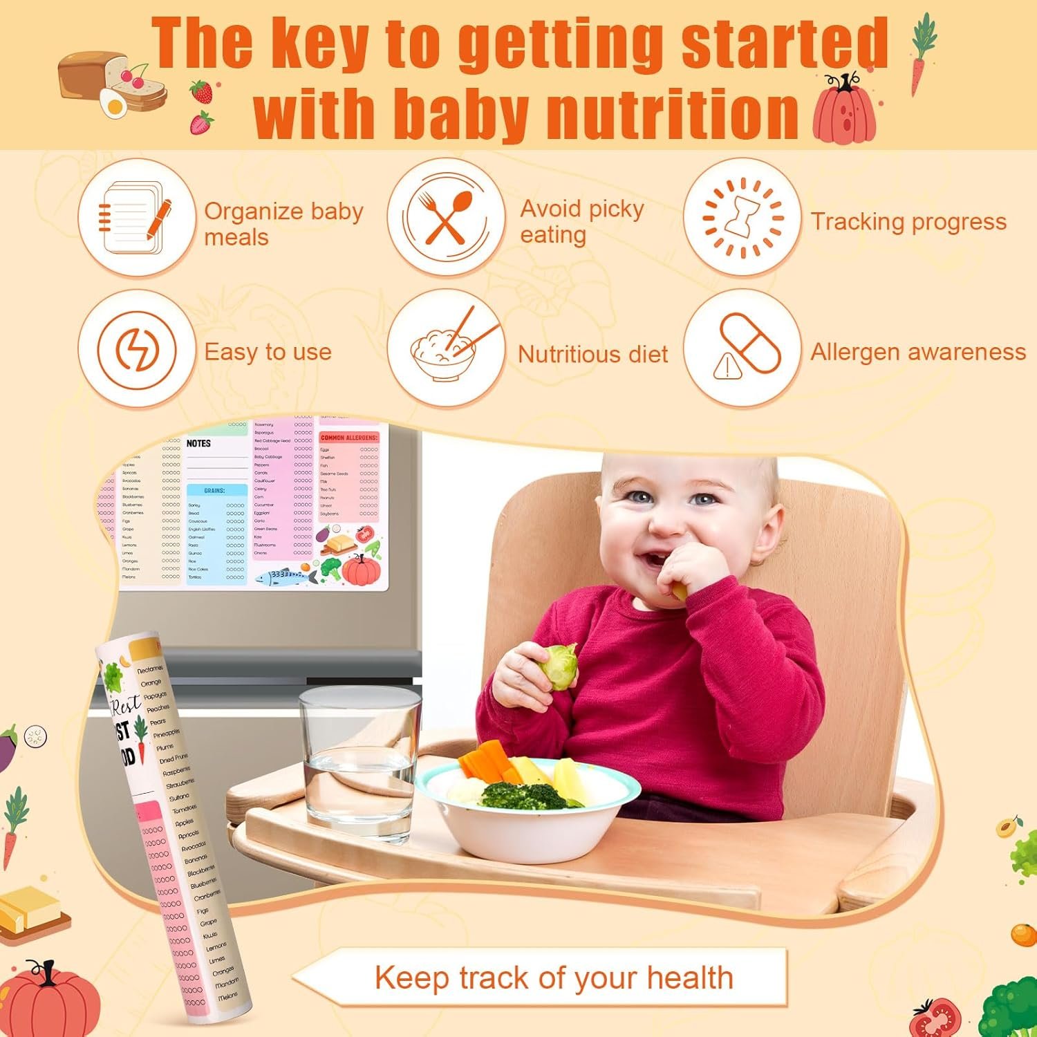 wholesale 13.78x9.84in magnet food list for fridge, baby first foods tracker essential baby food checklist chart with magnetic pen 101 before one baby feeding chart poster for toddler daily log factory & supplier oem