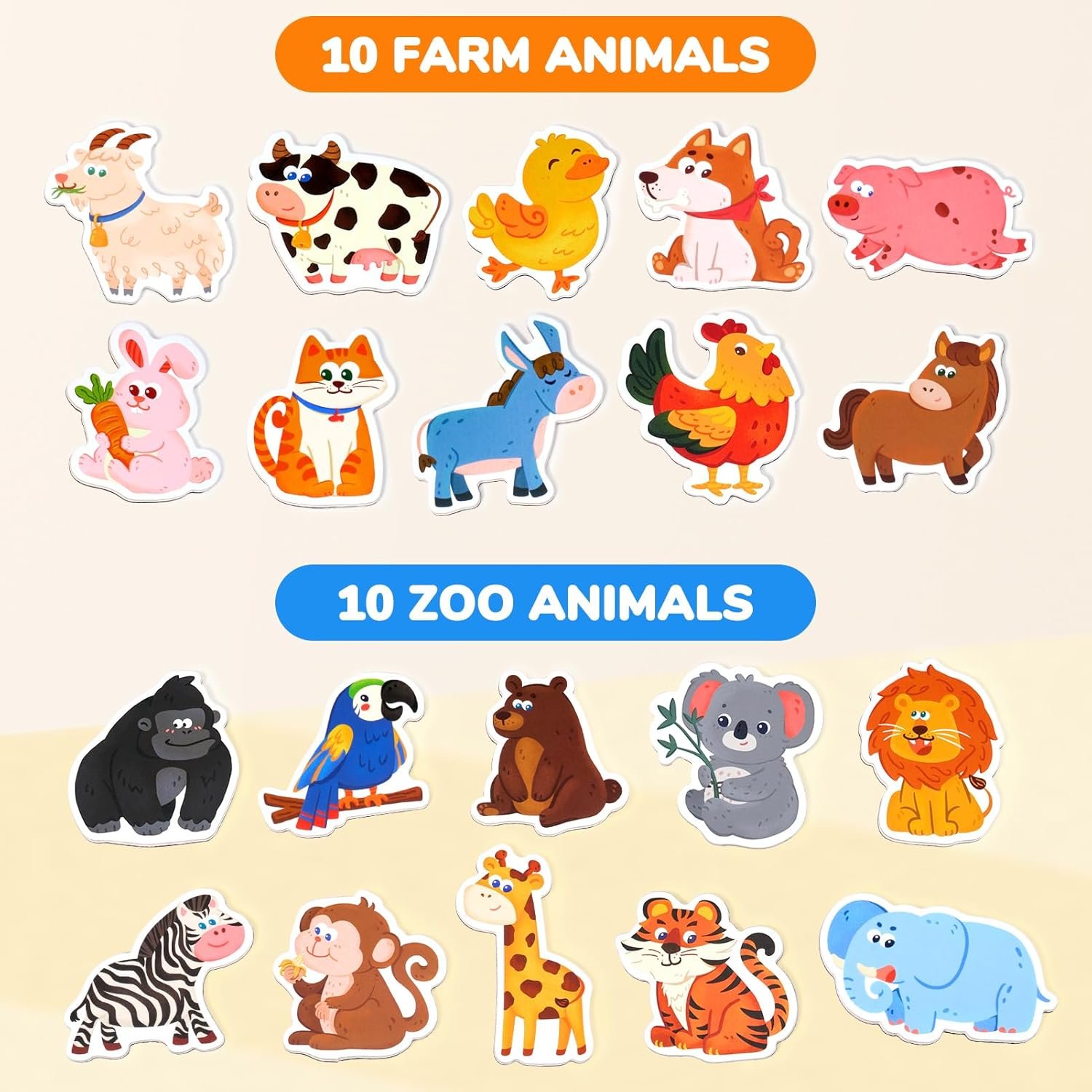 wholesale joycat wooden fridge magnets for toddlers, 20 cute animals refrigerator magnets for kids, full back magnetic toys, fun educational baby learning gifts for 2 3 4 5 years old factory & supplier oem