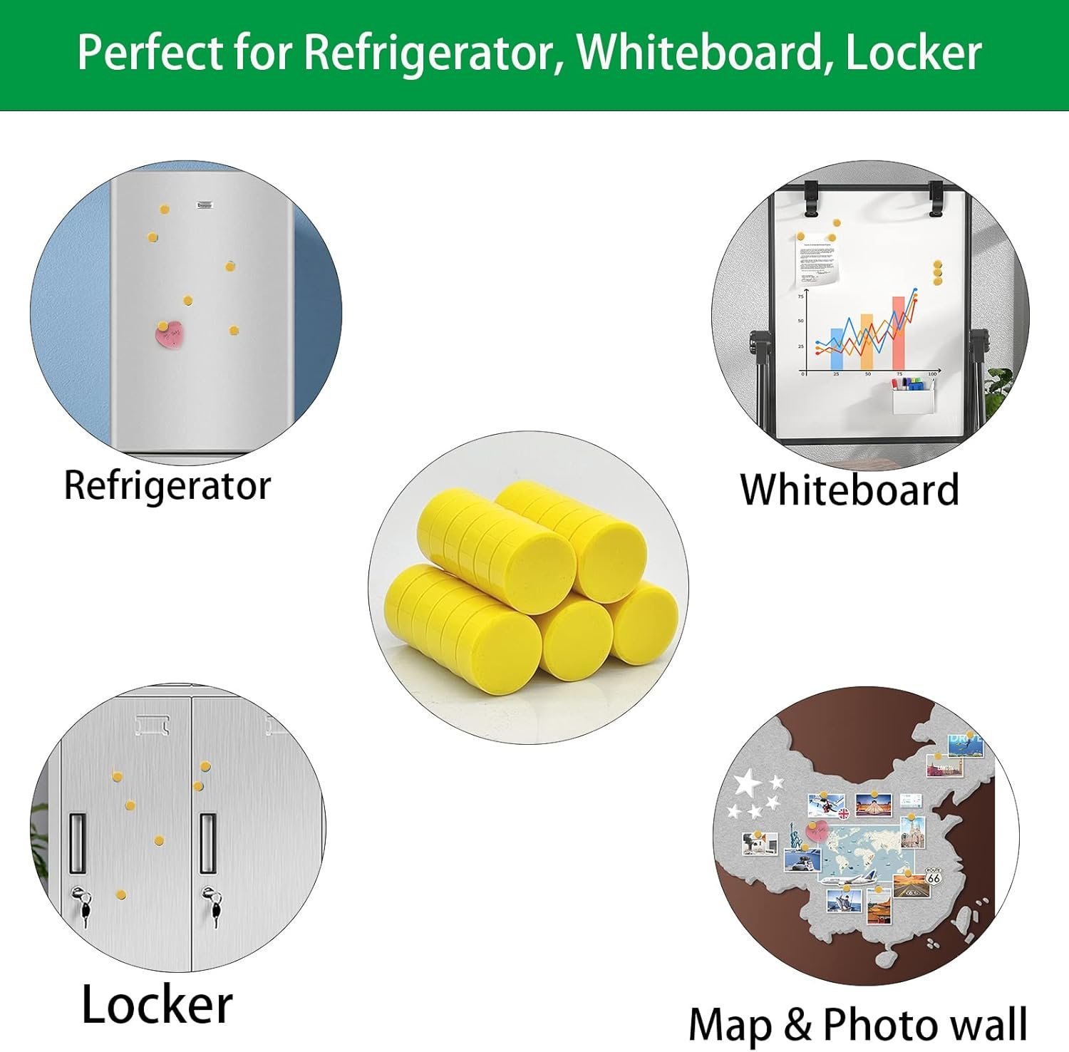 wholesale zdzblx 30 pack fridge magnets - strong, heavy duty, mini round magnets for refrigerator, whiteboard, locker, kitchen, office, classroom (yellow) factory & supplier oem