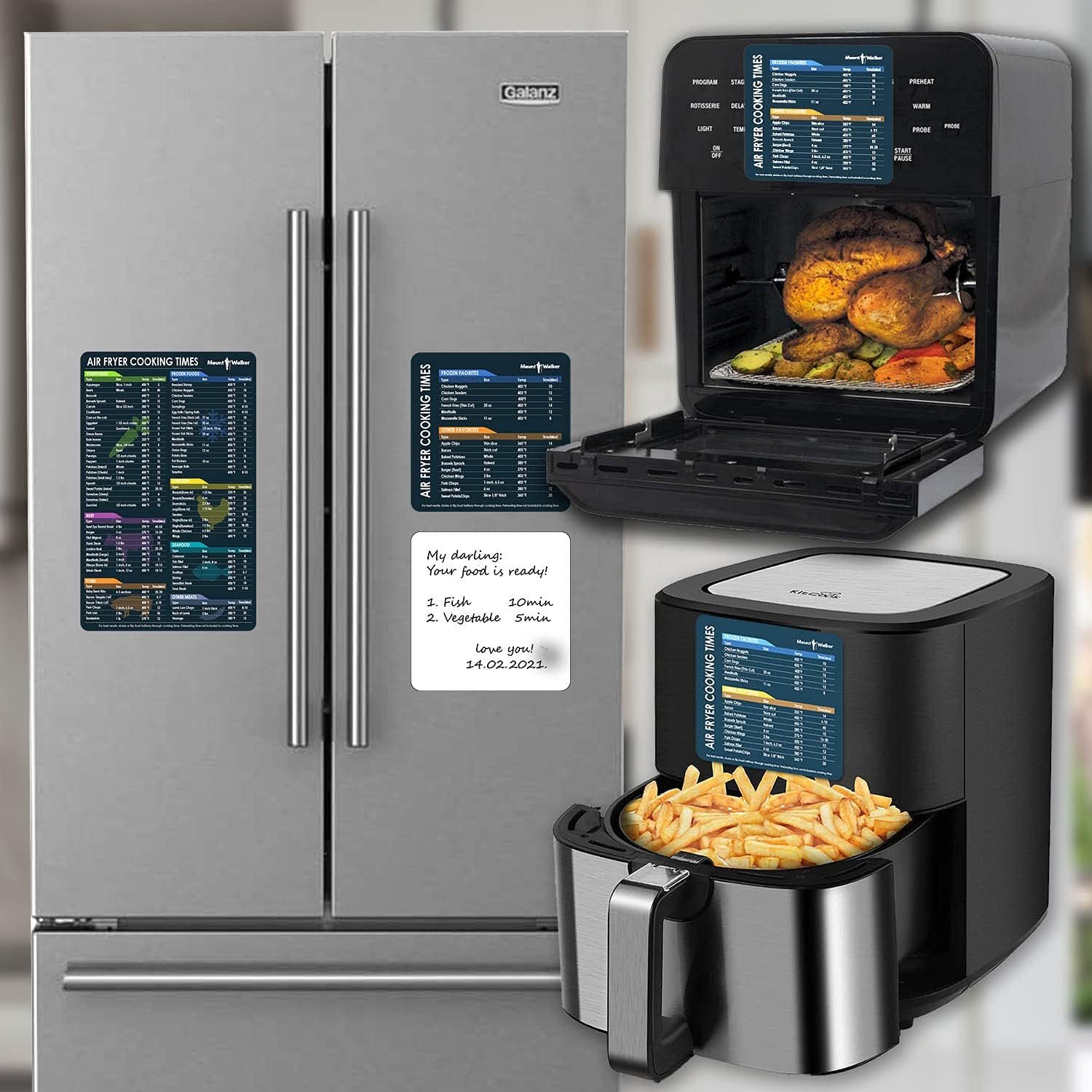 wholesale air fryer magnetic cheat sheet set (1 set of 3 pcs) - cook times chart, recipe cards, dry-erase fridge whiteboard, kitchen accessories (black). factory & supplier oem
