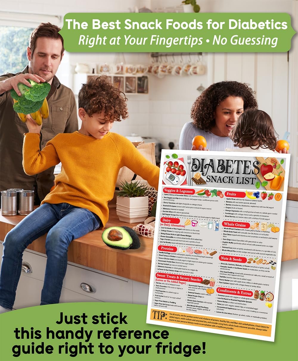 wholesale magnetic 8.5x11 diabetes snack list fridge magnet – healthy low-sugar diet planner, low-carb nutritional guide & visual aid for meal planning, balanced diabetics chart, waterproof & humidity resistant factory & supplier oem