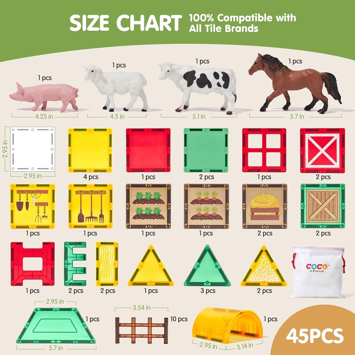 wholesale coco&friends magnetic tiles farm animals for toddlers kids ages 2-8 - magnetic blocks building stem toys for 3 year old girl boy birthday gift - montessori educational construction sensory magnet toys factory & supplier oem