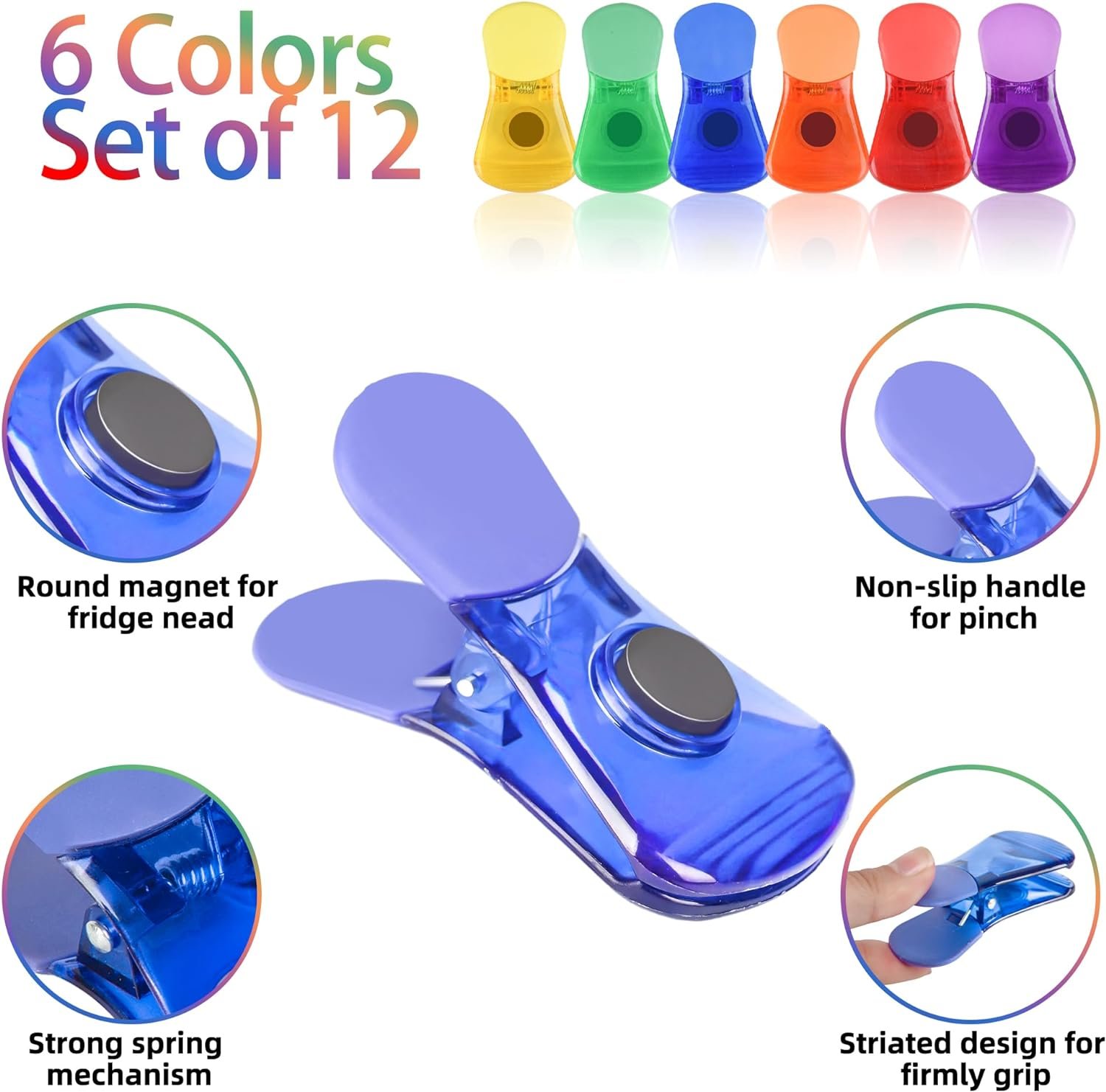 wholesale bag clips, 12 pack food chip snack bag sealing clips, color refrigerator magnet clips air-tight clips for home kitchen storage factory & supplier oem