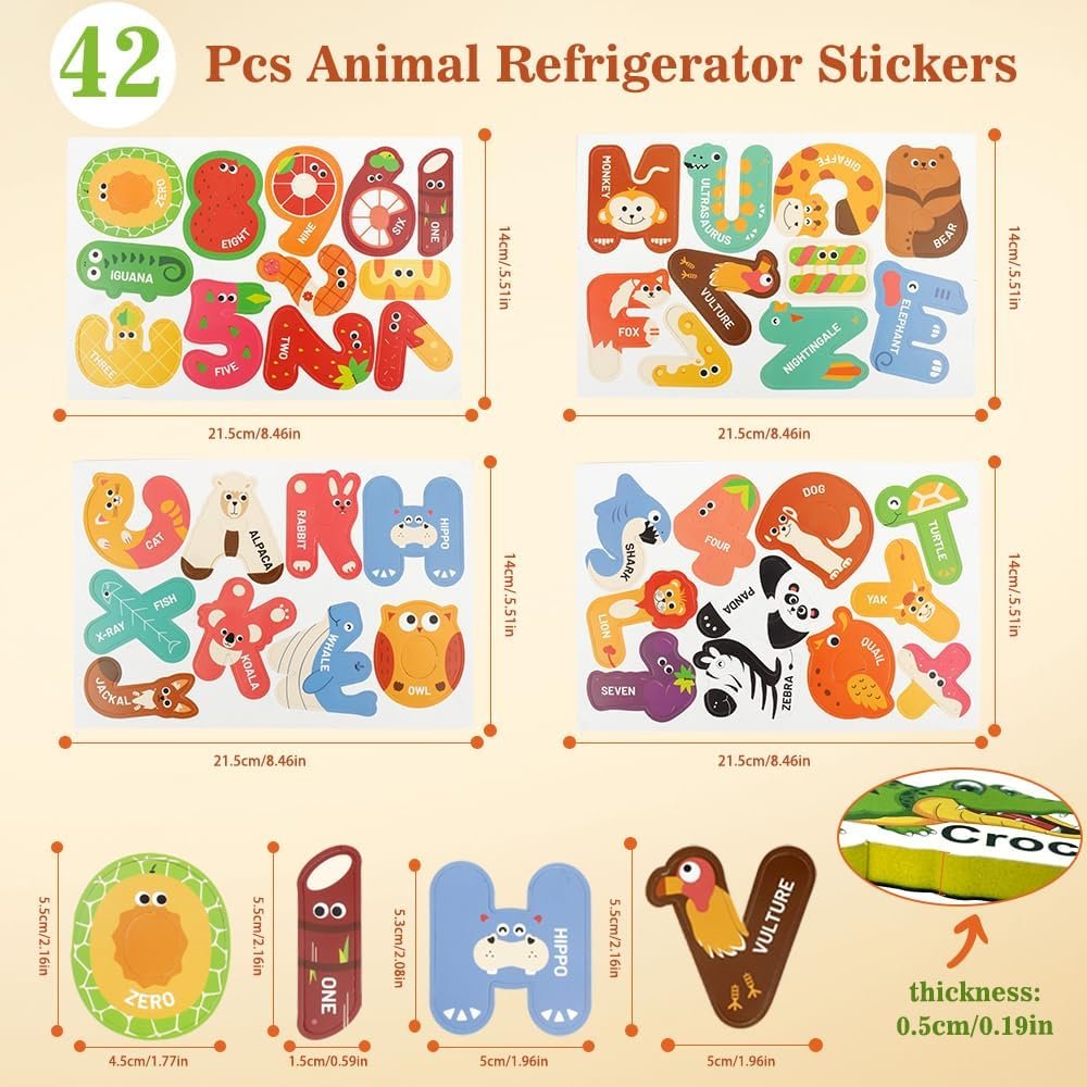 wholesale magnetic letters and number, 42 pcs cute animal alphabet letters fridge magnets uppercase abc refrigerator magnets recognition educational learning spelling magnetic letters and number for whiteboard factory & supplier oem