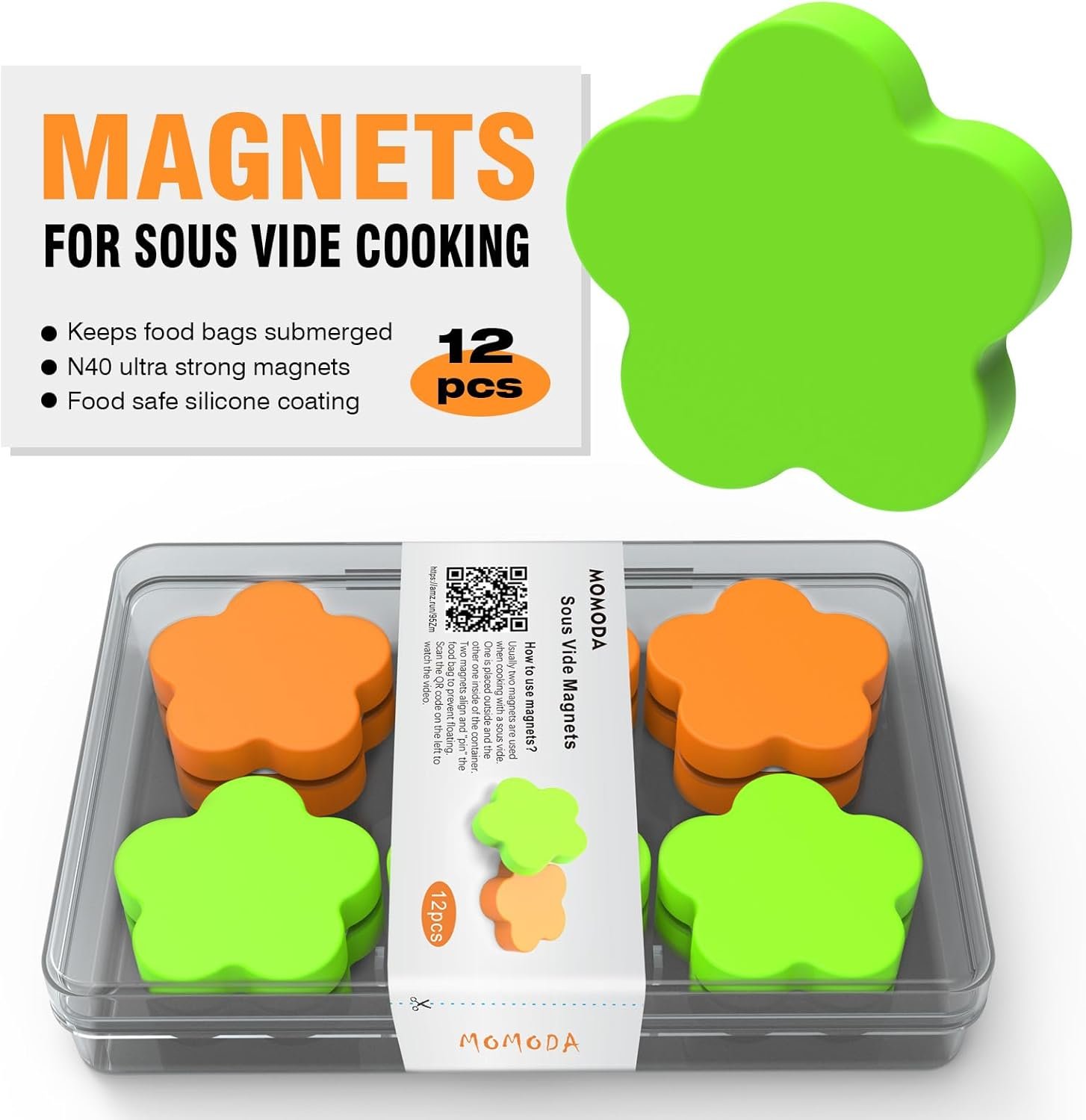 wholesale momoma sous vide magnets 12pcs (6 orange&6 green)–food-grade silicone coated weights, keep bags submerged, multi-use for cooking, display, home&office,magnetic weights works on all sous vide machines factory & supplier oem