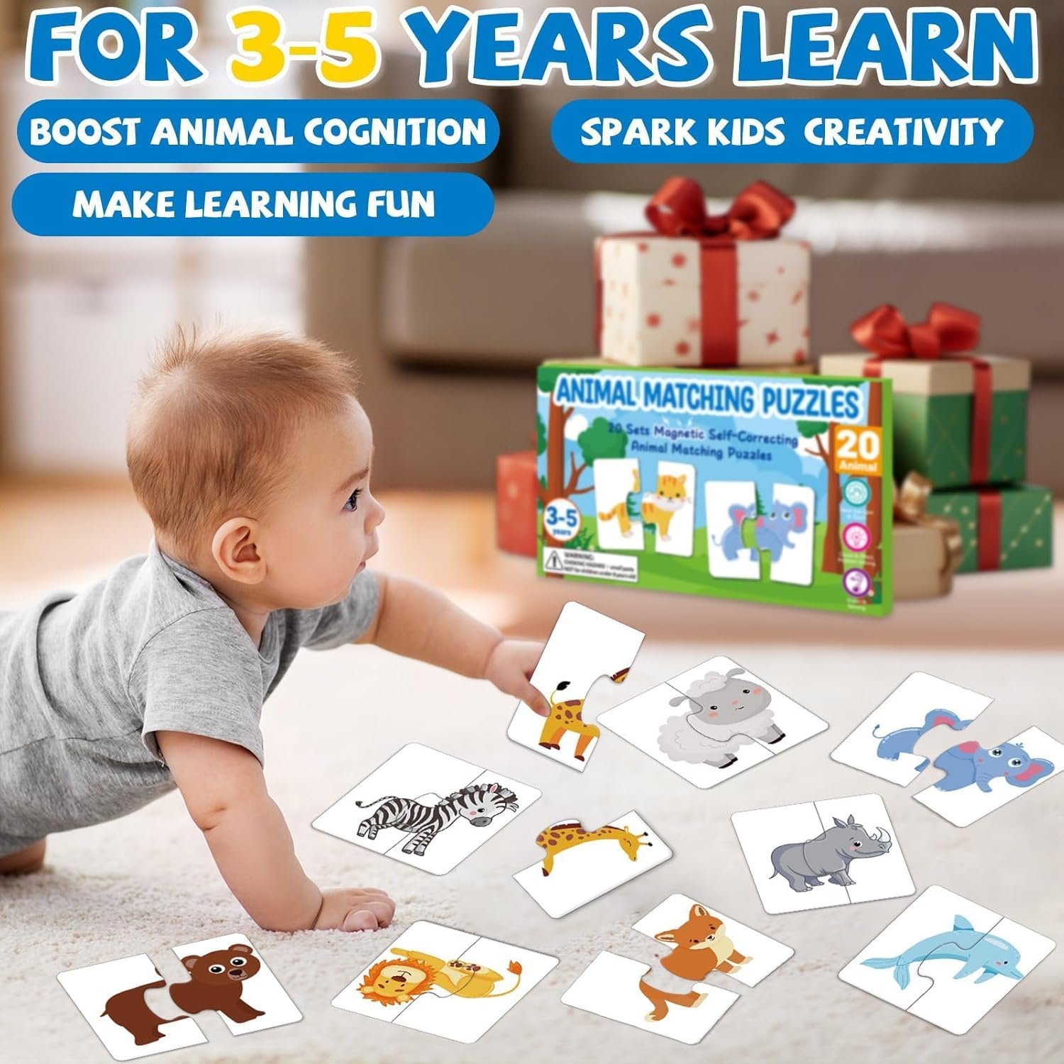 wholesale 20pcs magnetic animal matching puzzles for kids self-correcting puzzles sets head and tails correction montessori toy birthday gifts for toddlers preschool learning educational activity factory & supplier oem
