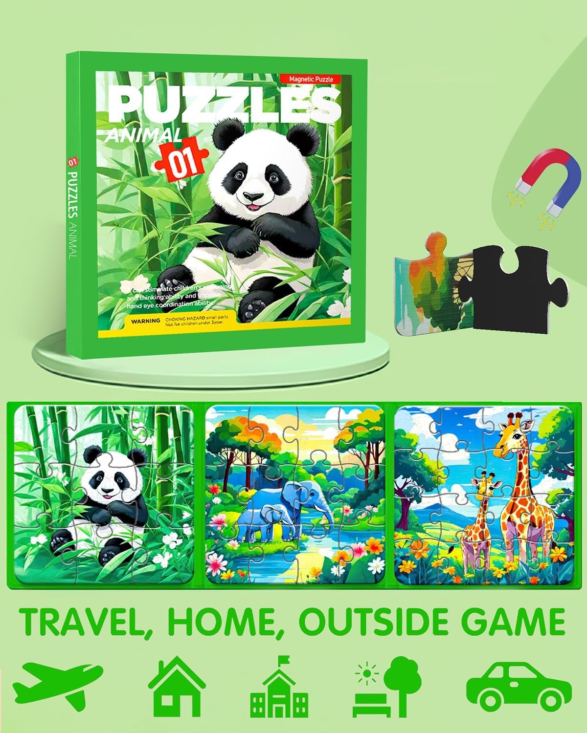 wholesale magnetic puzzles for toddlers, animal forest travel puzzles games for kids ages 3-5, car activities toy for boys girls, children learning magnet gift for road trip (forest) factory & supplier oem