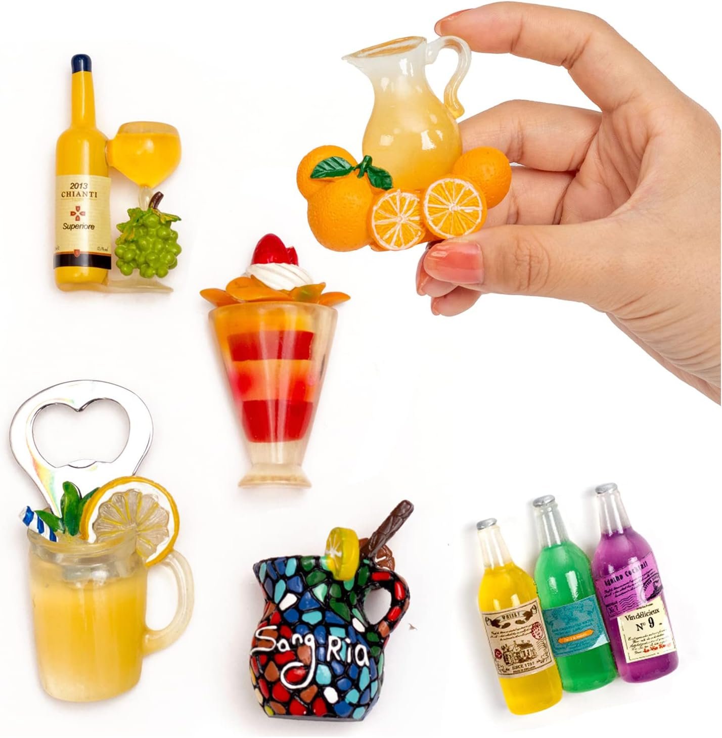 wholesale 6-pack fruit juice fridge magnets 3d resin magnet refrigerator stickers champagne bottle opener juice cup wine glass for refrigerators, whiteboards, maps and other magnetic items factory & supplier oem