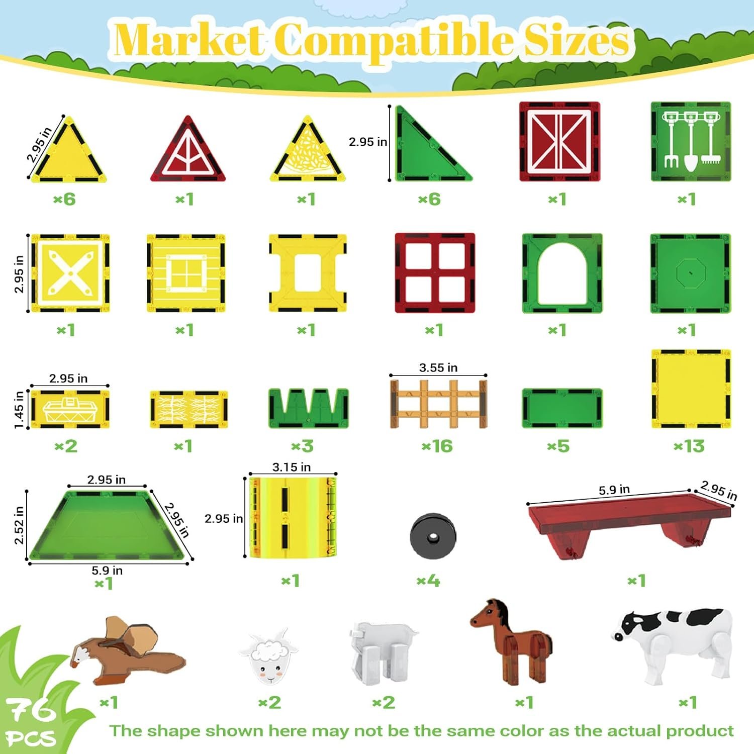wholesale magnetic tiles building blocks,76pcs farm animals magnetic blocks tiles toys for kids toys ages 3-5 + with magnetics animals stem gifts for boys sensory play for girls preschool learning factory & supplier oem