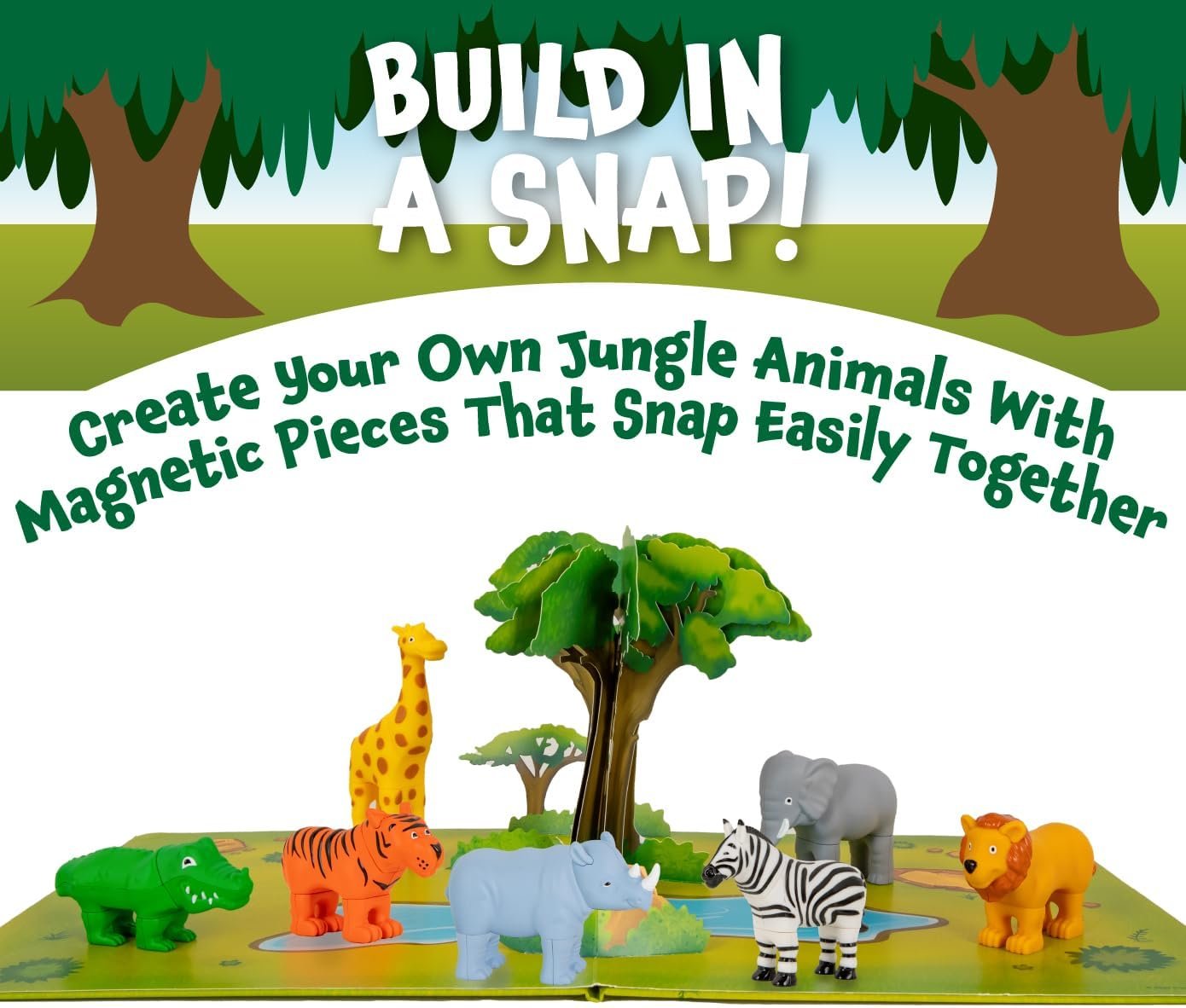 wholesale popular playthings mini magnetic mix or match animal toys with pop-up playmat, set of 7 - jungle factory & supplier oem