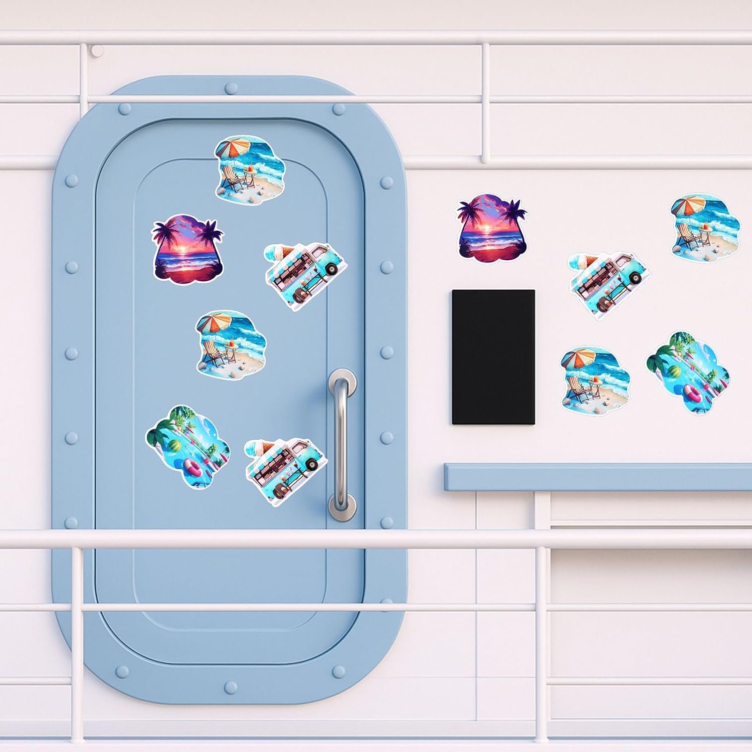 wholesale 4 pcs beach themed fridge magnets, beach summer hawaii ice cream truck seaside sunset funny fridge magnetic stickers decoration for home kitchen cabinet decoration decorative supplies factory & supplier oem