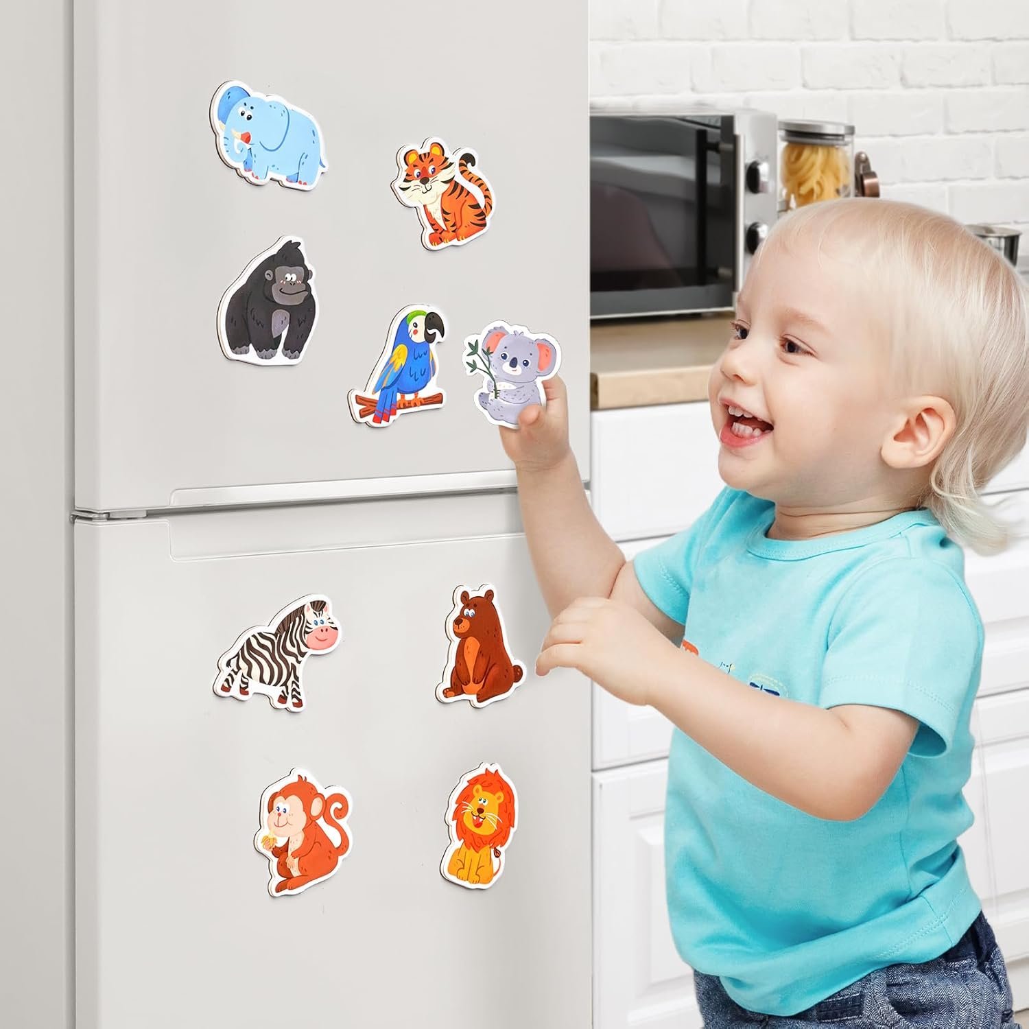 wholesale joycat wooden fridge magnets for toddlers - 10 cute zoo animals - full back magnetic toddler magnets, large refrigerator baby toys, fun educational learning gifts for preschool kids ages 2+ factory & supplier oem