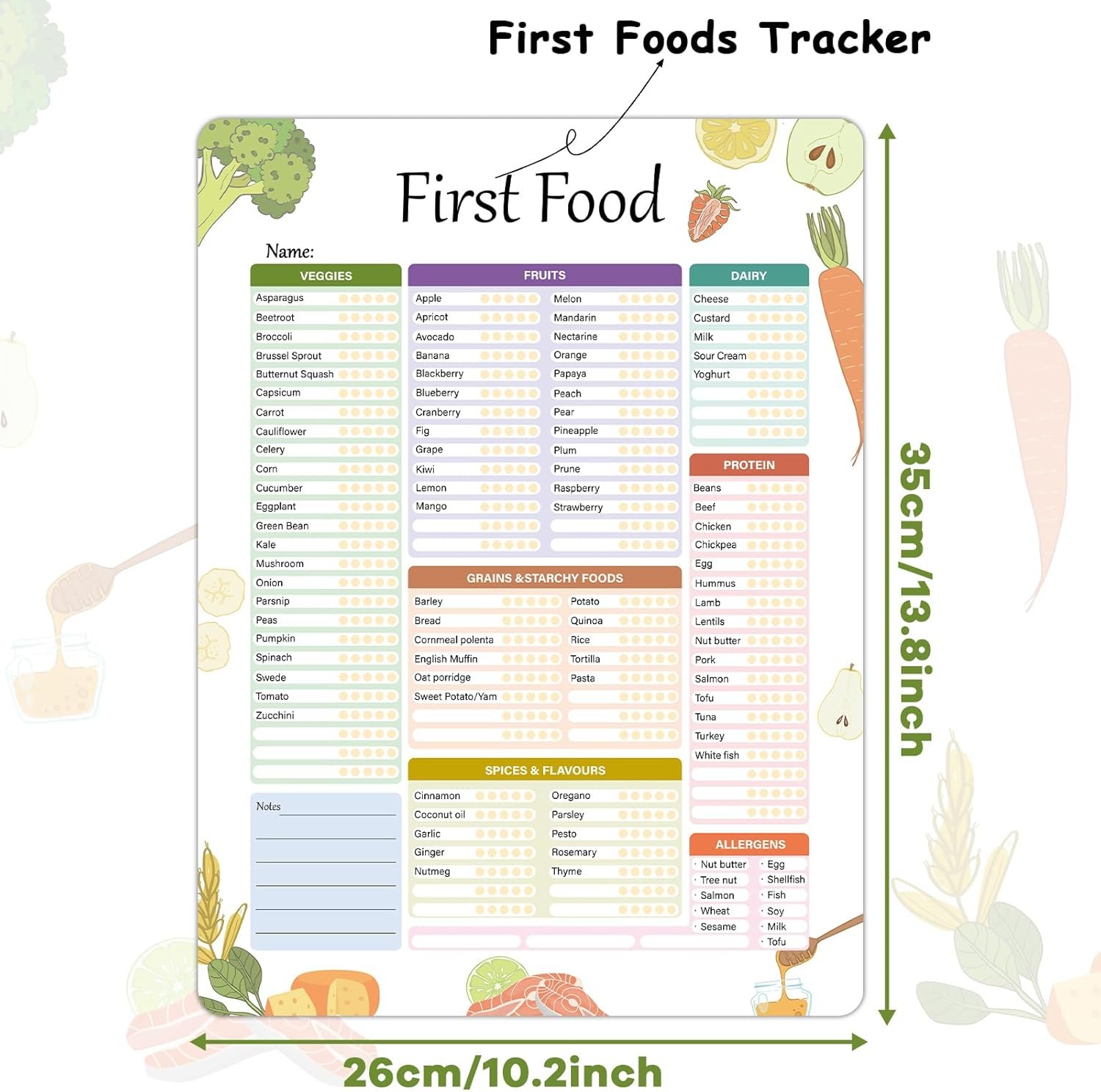 wholesale baby's first foods tracker fridge magnet, foods before 1 checklist magnet, reusable daily food log, baby food chart for new parents,nanny, babysitter 13.8 x 10.2inches factory & supplier oem