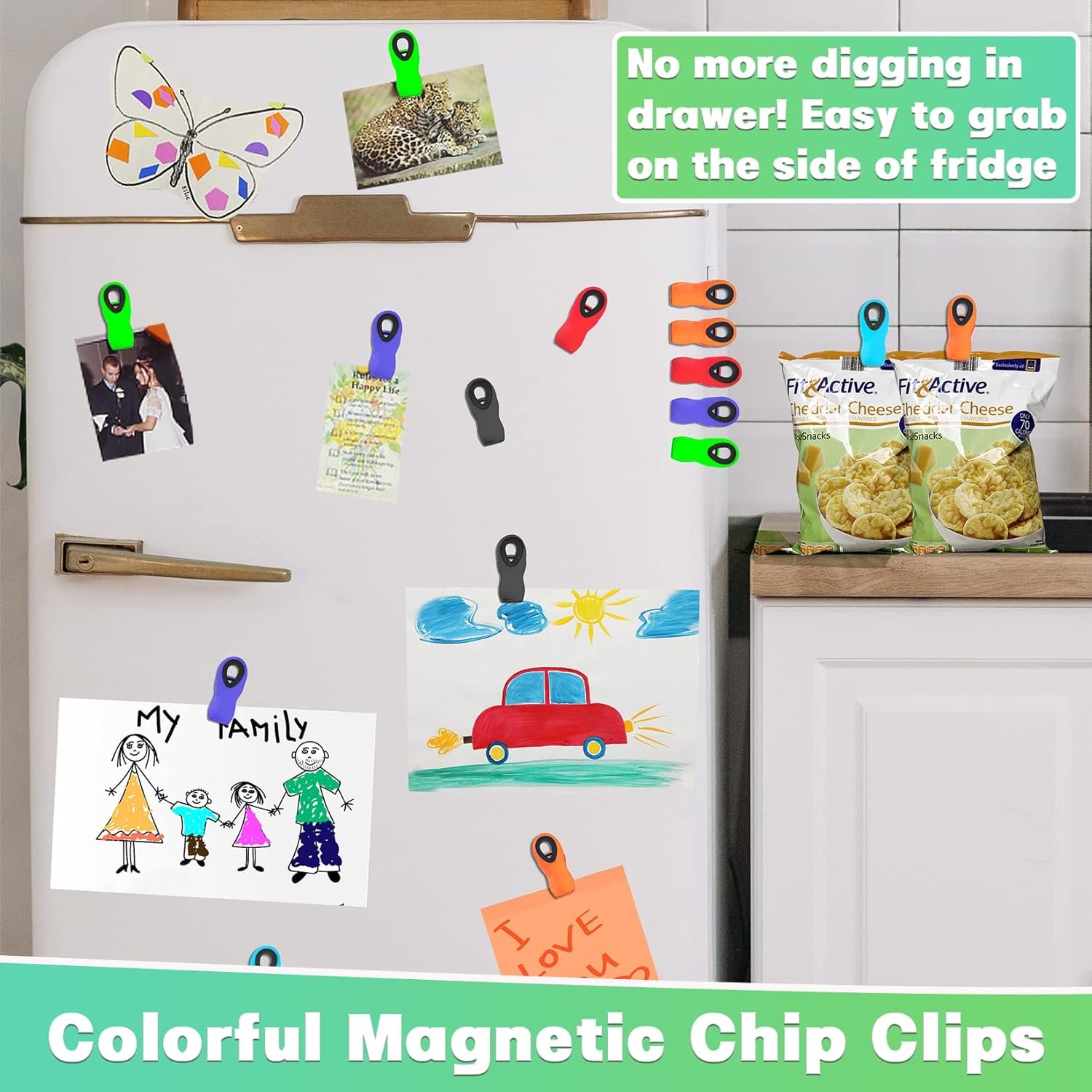 wholesale vndueey 12 pack magnetic chip clips for food packages, kitchen clips with magnet for refrigerator, plastic assorted colors for food storage factory & supplier oem