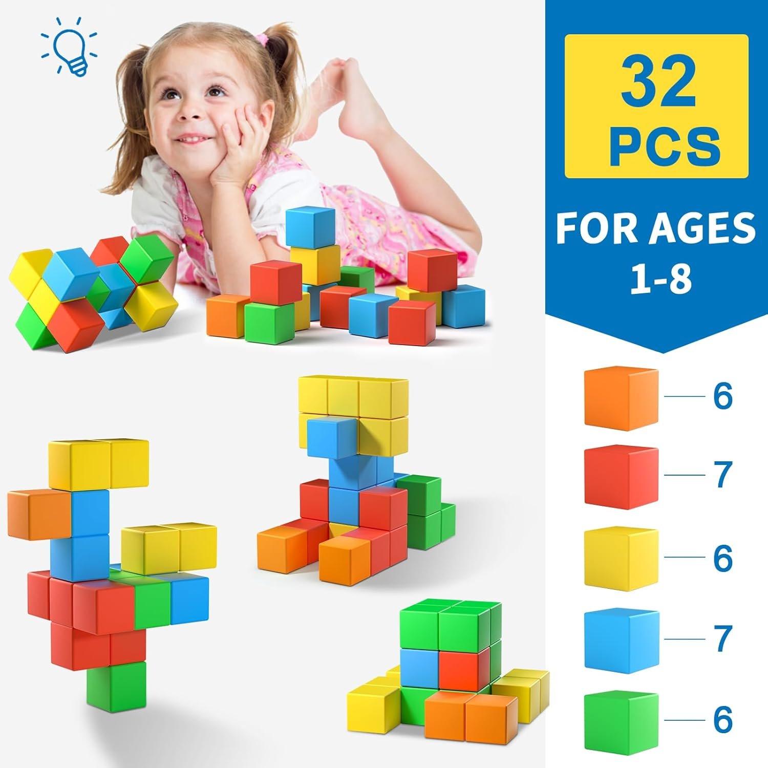 wholesale magnetic blocks,1.42 inch 32pcs large magnetic building block for toddlers 3 4 5 6 7 8 year old boys girls color magnet cubes learning toys for kids 1-3 sensory toys age 4-8 gift factory & supplier oem