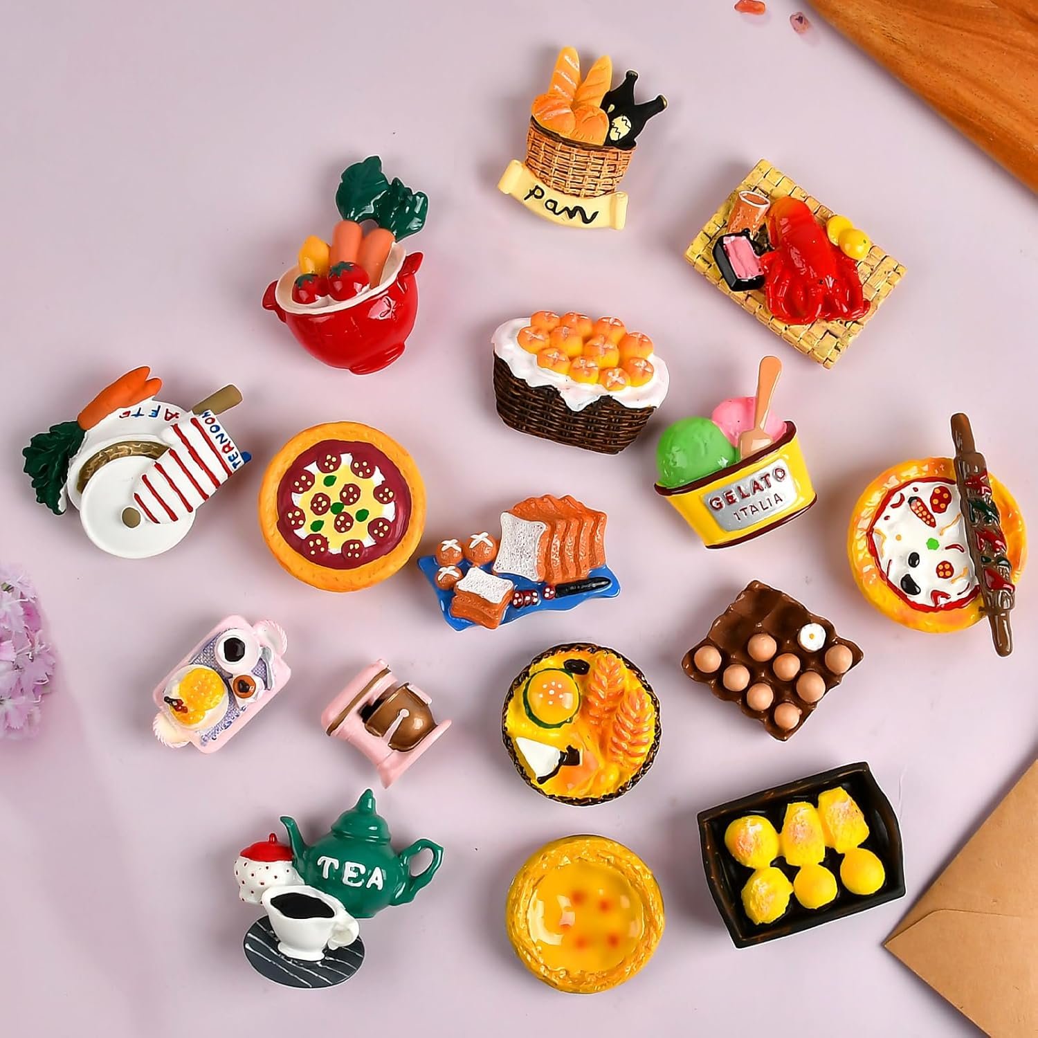 wholesale 16 pcs fridge magnets, 3d resin cute food shaped magnets for home decor, refrigerator, magnetic whiteboard or blackboard factory & supplier oem