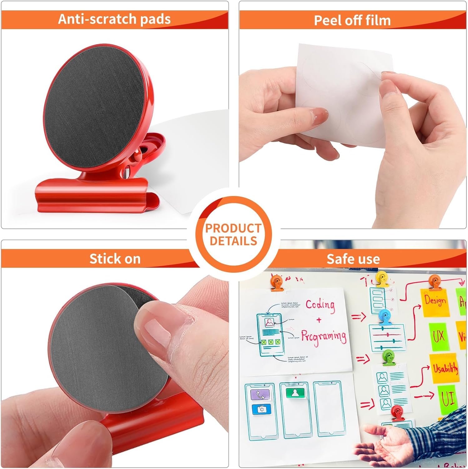 wholesale vndueey 6 pack fridge magnets refrigerator magnets, magnetic clips for whiteboard, magnet clips for kitchen office organizing & decorating（all black or colorful randomly send） factory & supplier oem
