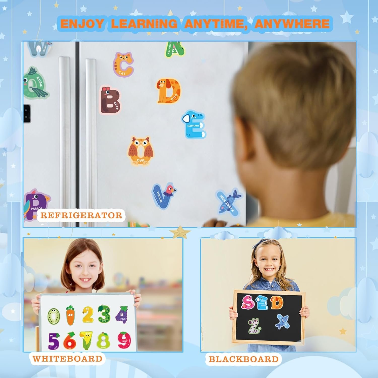 wholesale 52pcs magnetic letters and numbers large fridge magnets for toddlers 1-3 cute animal abc cardboard magnets for refrigerator alphabet magnet letters educational learning toys for 3 4 5 year old toddler factory & supplier oem