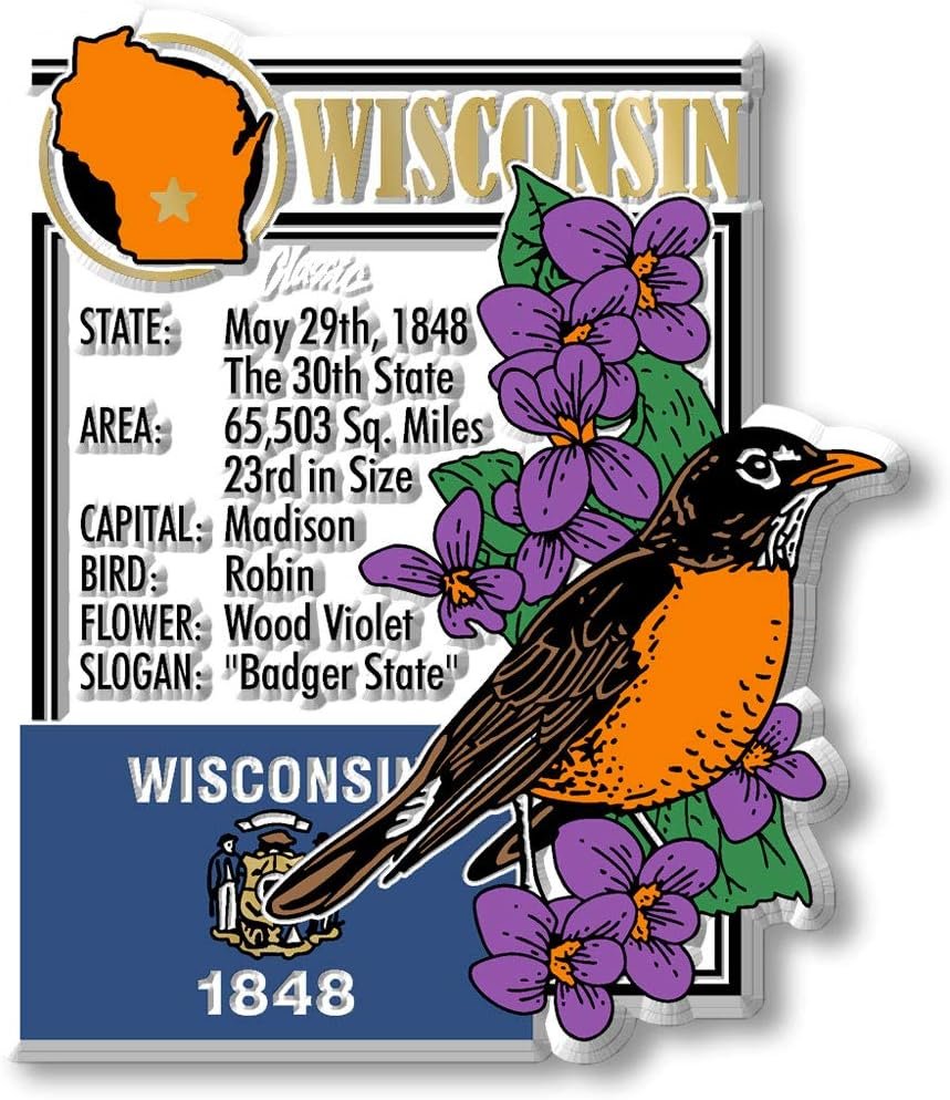wholesale wisconsin six-piece state magnet set by classic magnets, includes 6 unique designs, collectible souvenirs made in the usa factory & supplier oem