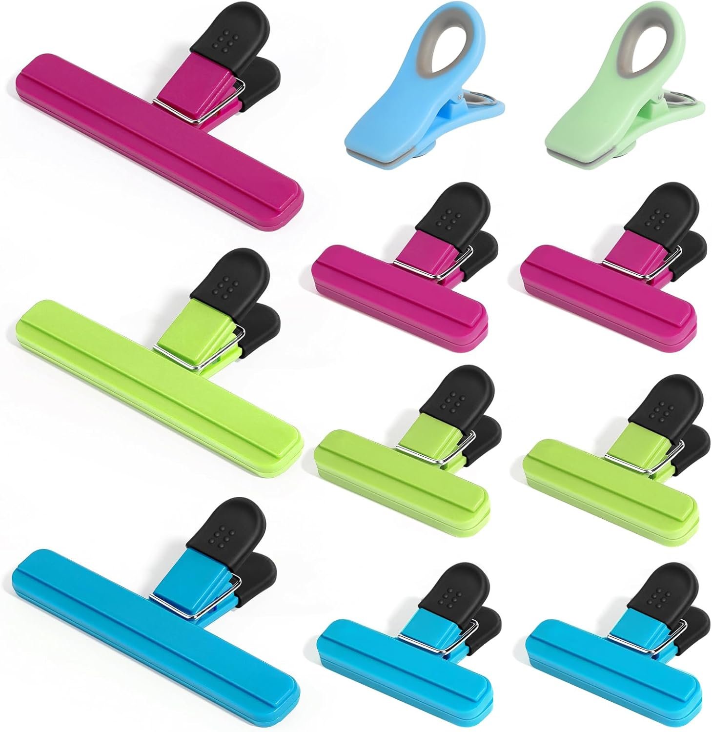 wholesale leezmark 11 pcs chip clips, bag clips for food storage, assorted sizes potato chip clips magnetic bag clips for chip bread snack clips, heavy duty bag sealing clips food clips factory & supplier oem
