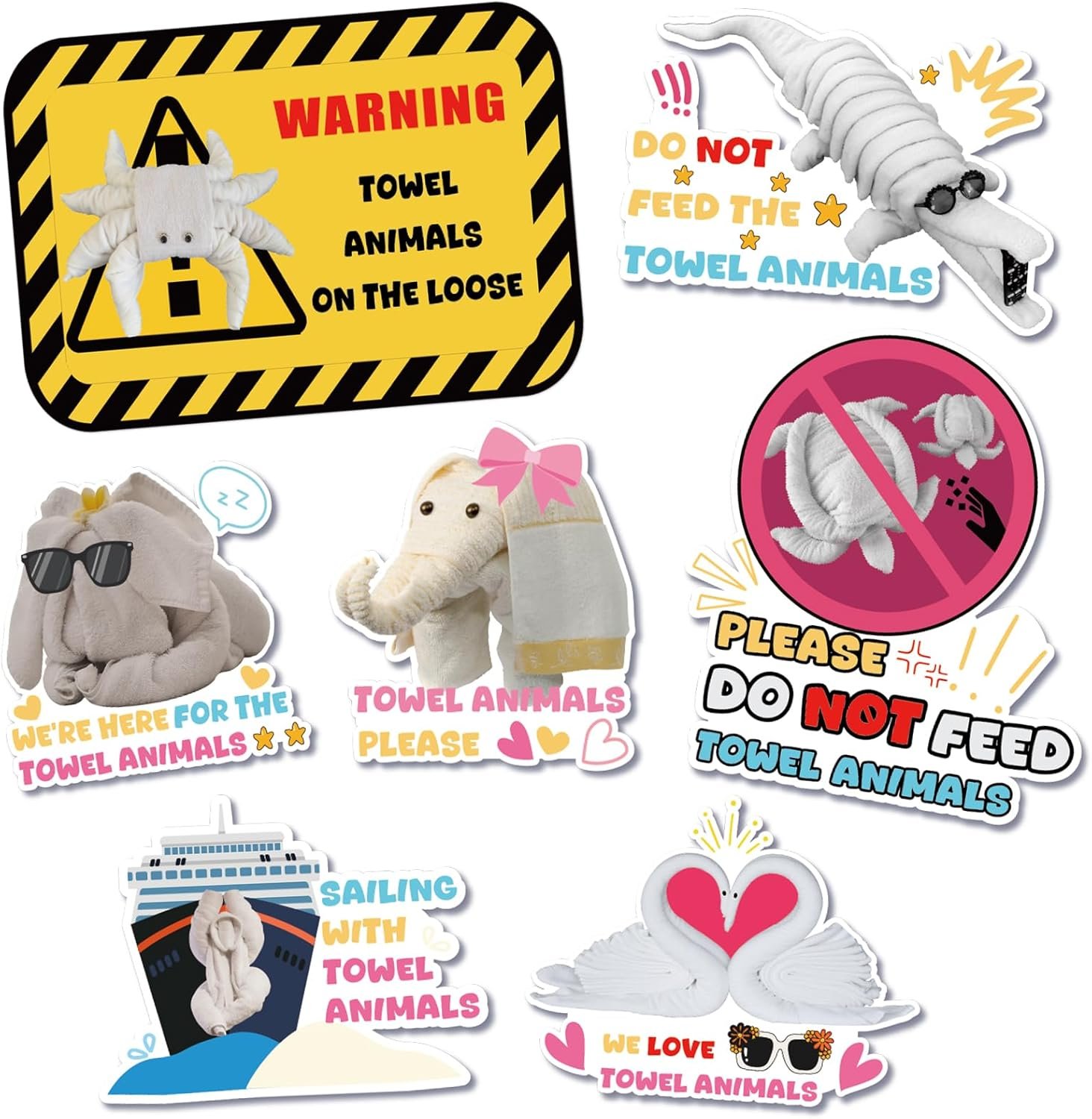 wholesale towel animals - 7pcs large funny cruise ship door decoration stickers, sea ocean magnetic stickers, cute animals cruise decal for home, kitchen, cabinet, carnival party decor factory & supplier oem