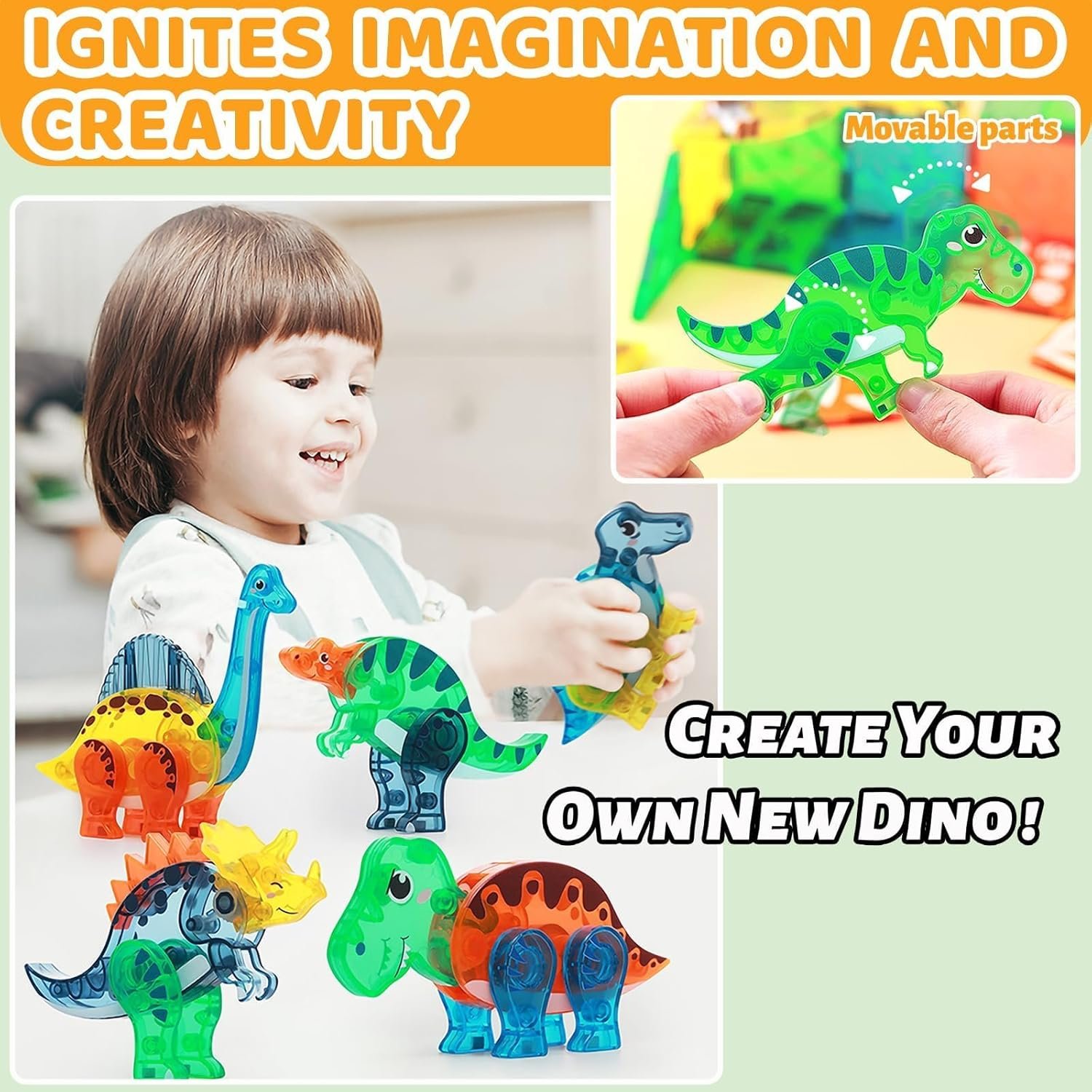 wholesale dinosaur magnetic tiles, educational magnet tiles building block toy dino world, learning construction magnetic toys set for boys girls kids age 3 4 5 6 7 8（49 pcs） factory & supplier oem