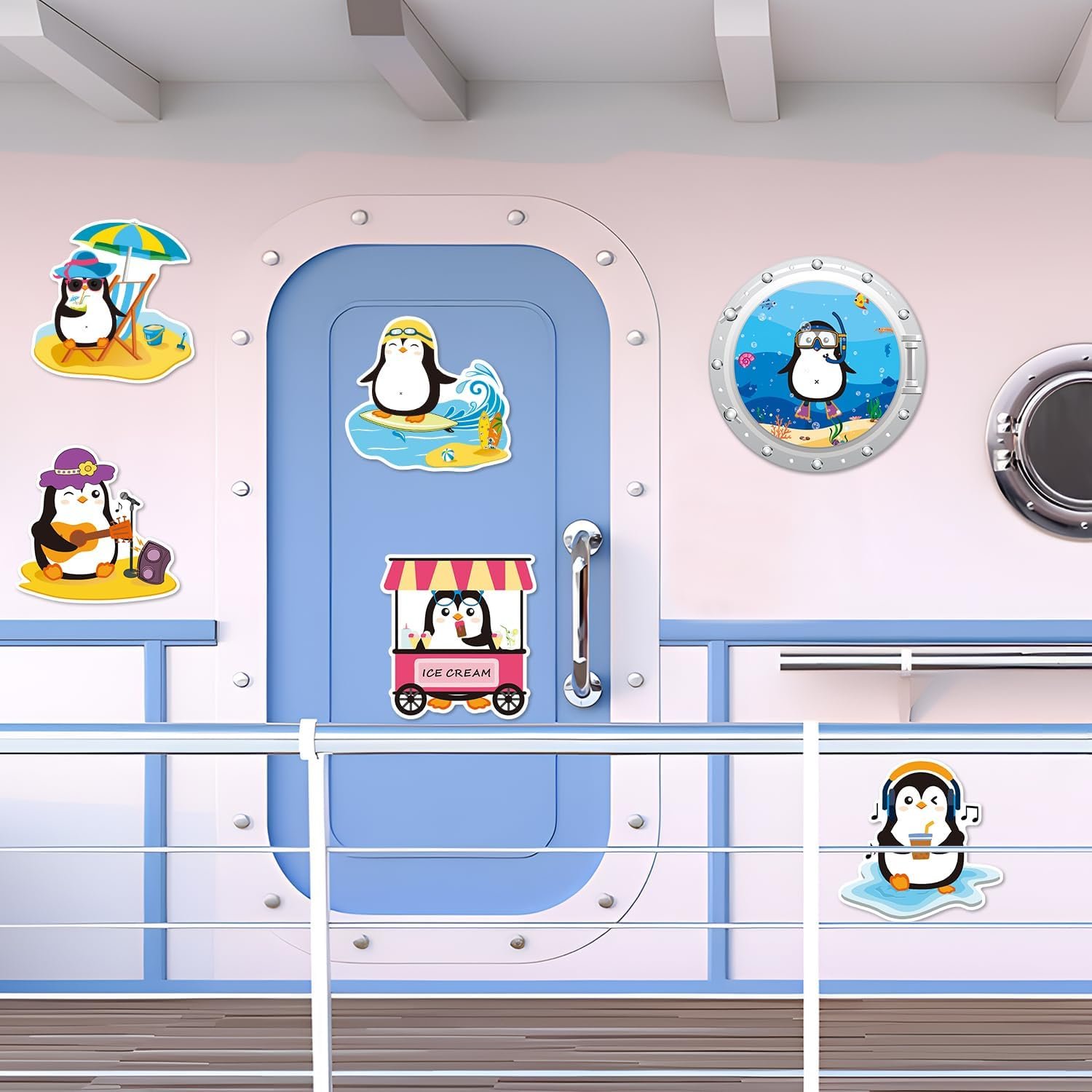 wholesale 6pcs large penguins cruise door magnets decorations, funny cruising magnetic ship cabin door decor, cute penguins animal magnet sticker for fridge car carnival party factory & supplier oem