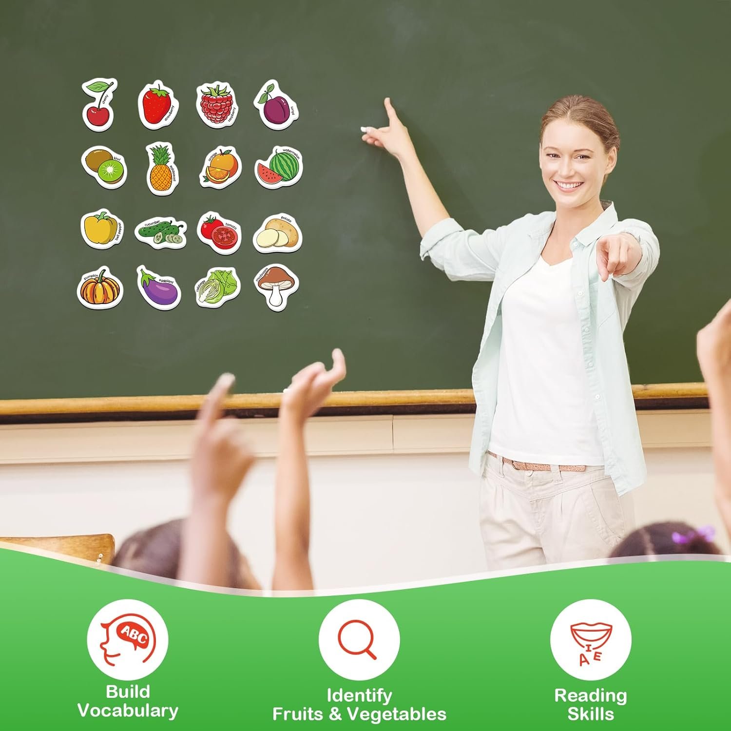 wholesale 40 magnetic food set - fridge magnets for kids, toddlers & preschool classroom - fruits & veggie toys for learning & speech therapy factory & supplier oem