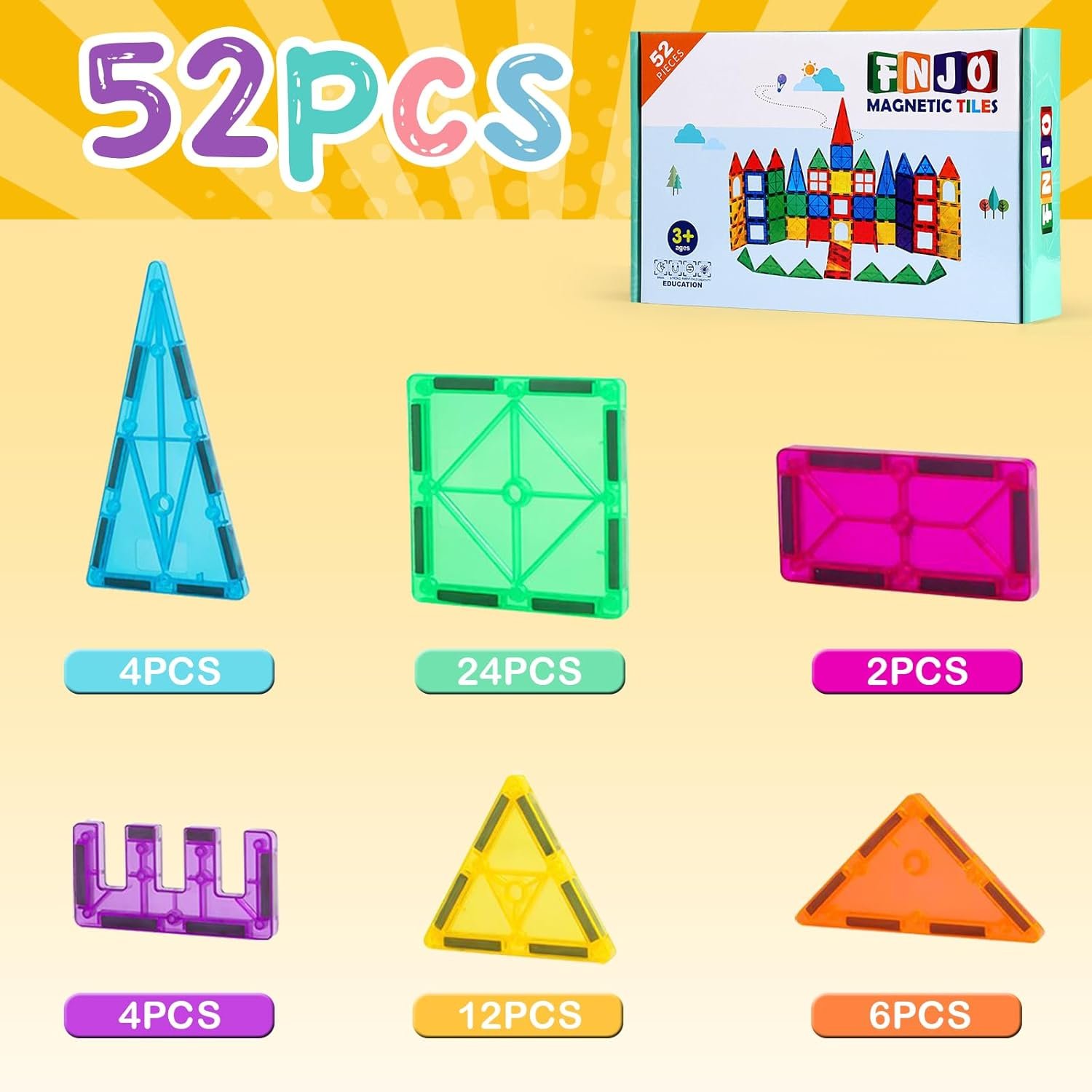 wholesale fnjo magnetic tiles, 52 pcs magnet building set, magnetic building blocks,construction stem toys for kids, gift for boys girls factory & supplier oem