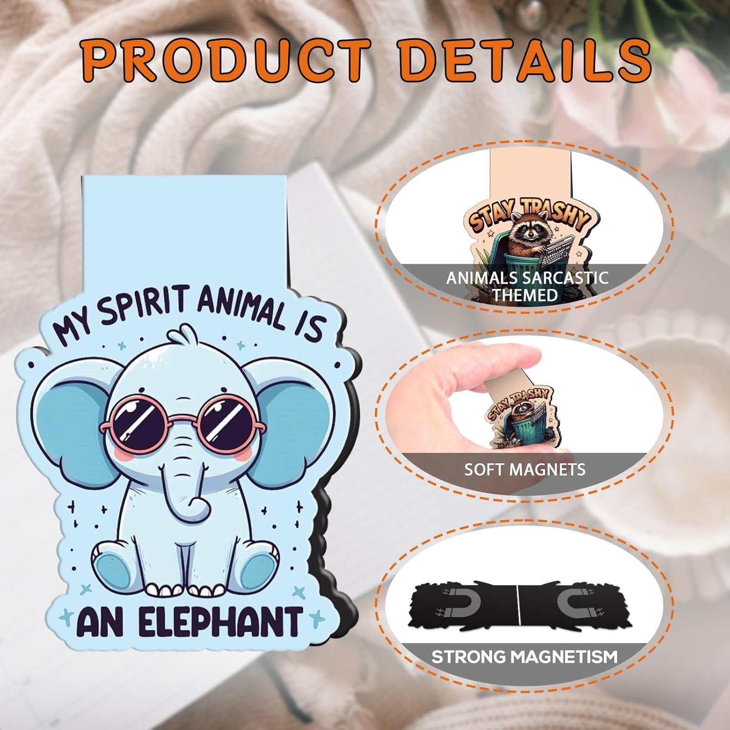 wholesale funny magnetic bookmark gifts - 8 pcs animals sarcastic bookmarks magnetic humorous cat duck cow elephant magnets book marks page clip gift for women men book lovers students teacher reading factory & supplier oem