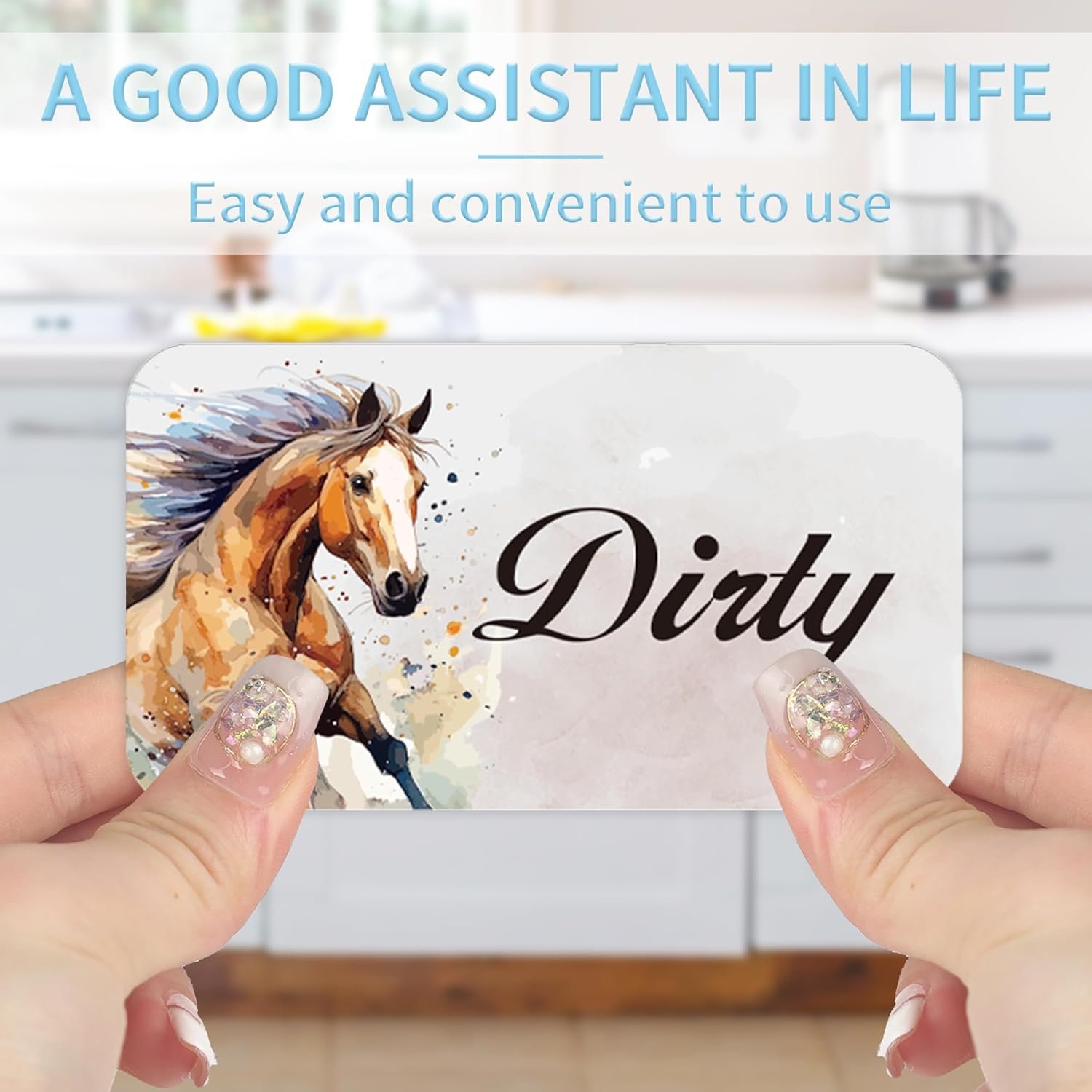 wholesale dishwasher magnet clean dirty sign, double-sided horse print rounded rectangle clean/dirty magnets for dish washers, home and kitchen magnetic accessories factory & supplier oem
