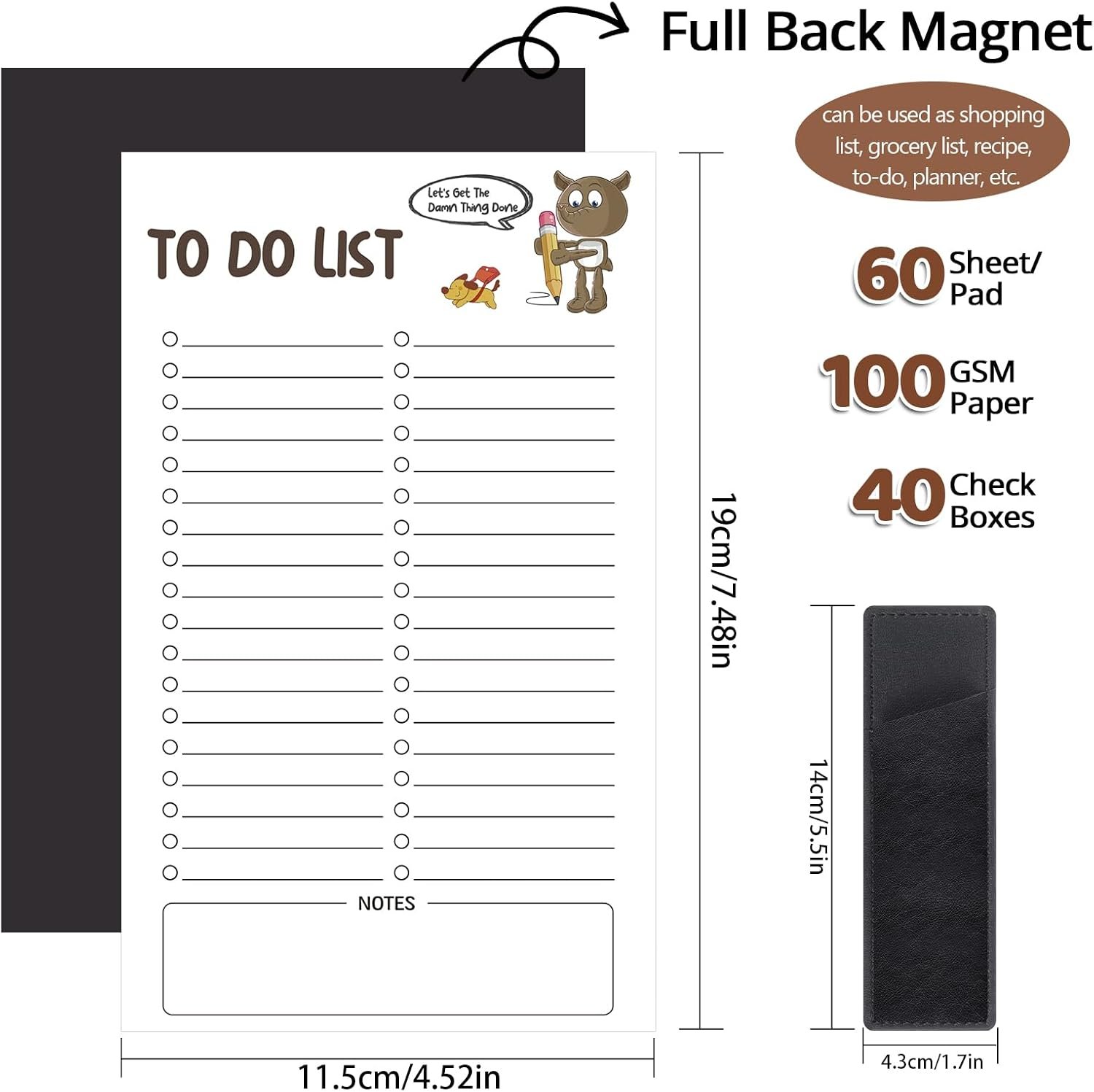 wholesale 2 pack grocery list magnet pad for fridge with pen holder, total 120 sheets magnetic note pad for fridge full back magnet shopping list, to do list, memo notepads, 4.5x7.5