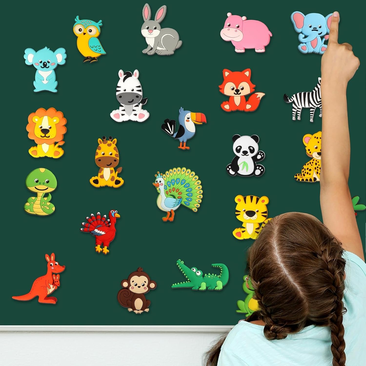 wholesale 24pcs jungle animals refrigerator magnets for toddlers 1-3 kids cute rubber safari animals educational toy wild animal magnets for fridge full back magnetic toys for fridge whiteboard baby gift factory & supplier oem