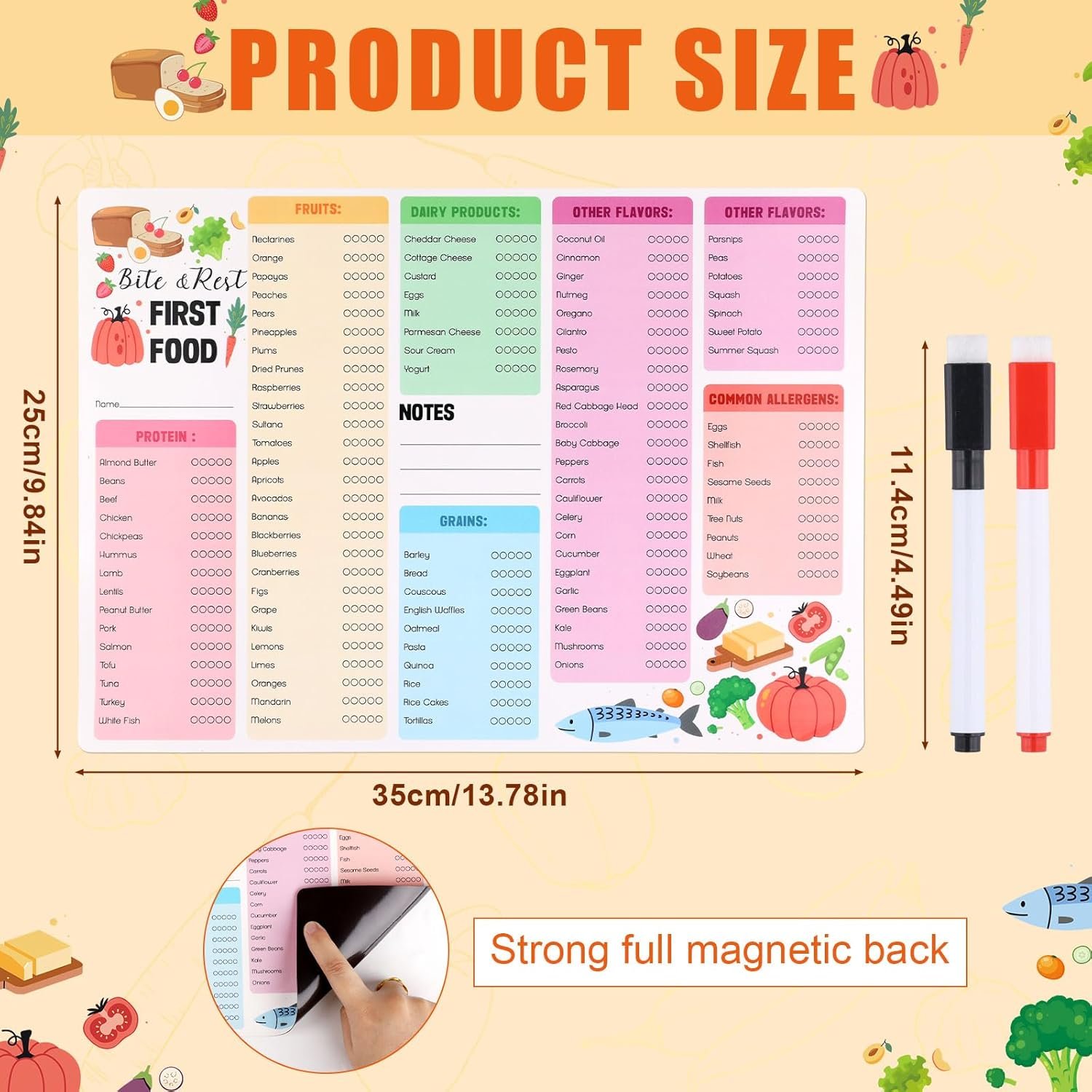 wholesale 13.78x9.84in magnet food list for fridge, baby first foods tracker essential baby food checklist chart with magnetic pen 101 before one baby feeding chart poster for toddler daily log factory & supplier oem