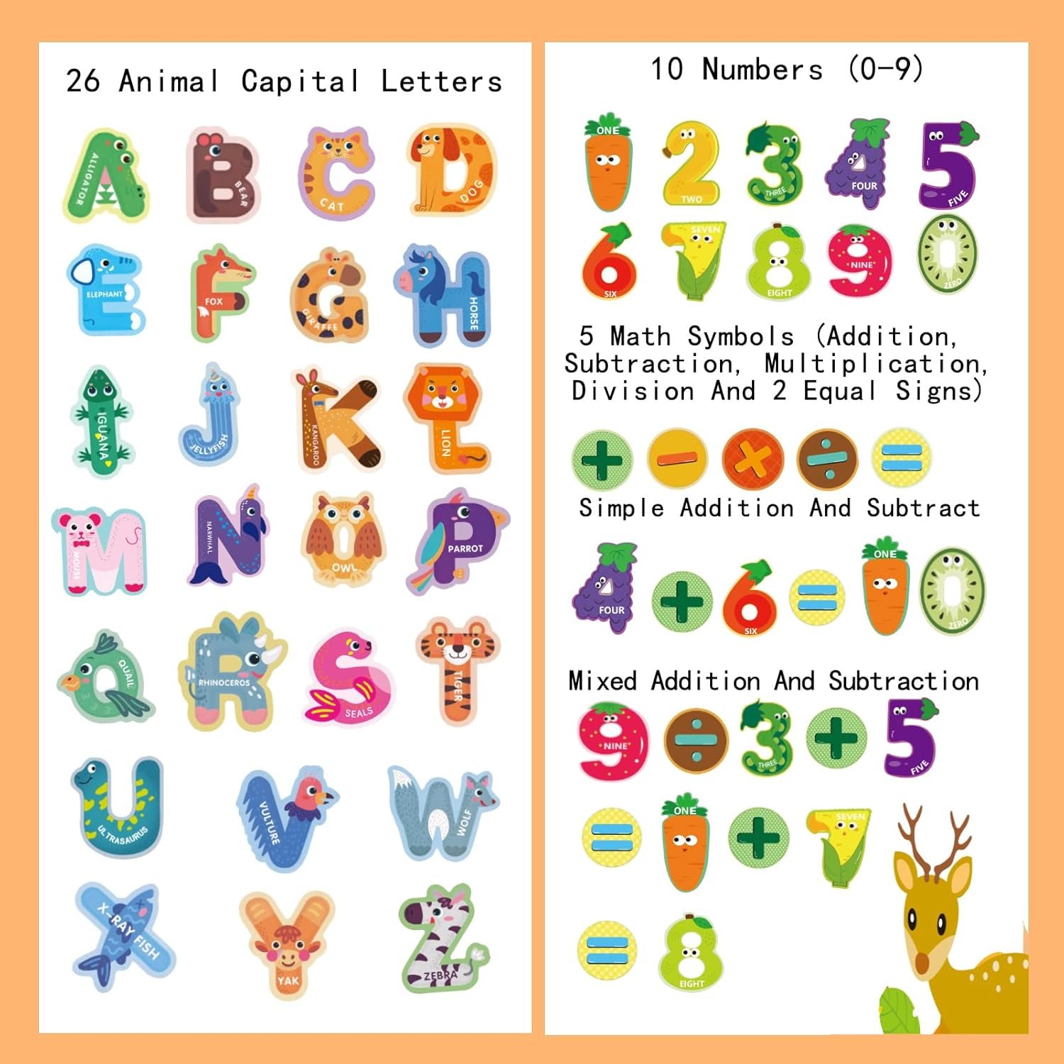 wholesale 52pcs magnetic letters and numbers large fridge magnets for toddlers 1-3 cute animal abc cardboard magnets for refrigerator alphabet magnet letters educational learning toys for 3 4 5 year old toddler factory & supplier oem