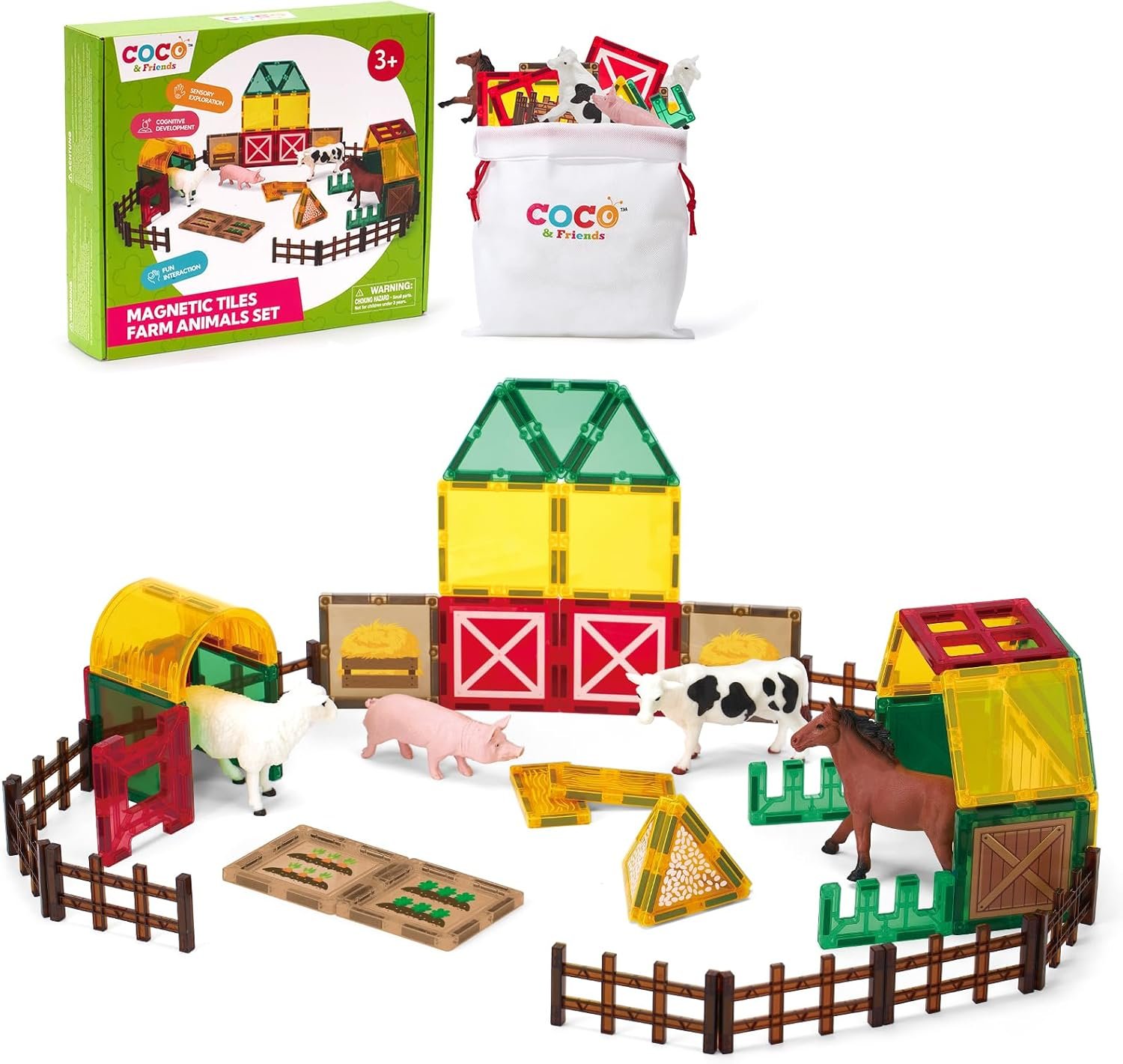 wholesale coco&friends magnetic tiles farm animals for toddlers kids ages 2-8 - magnetic blocks building stem toys for 3 year old girl boy birthday gift - montessori educational construction sensory magnet toys factory & supplier oem
