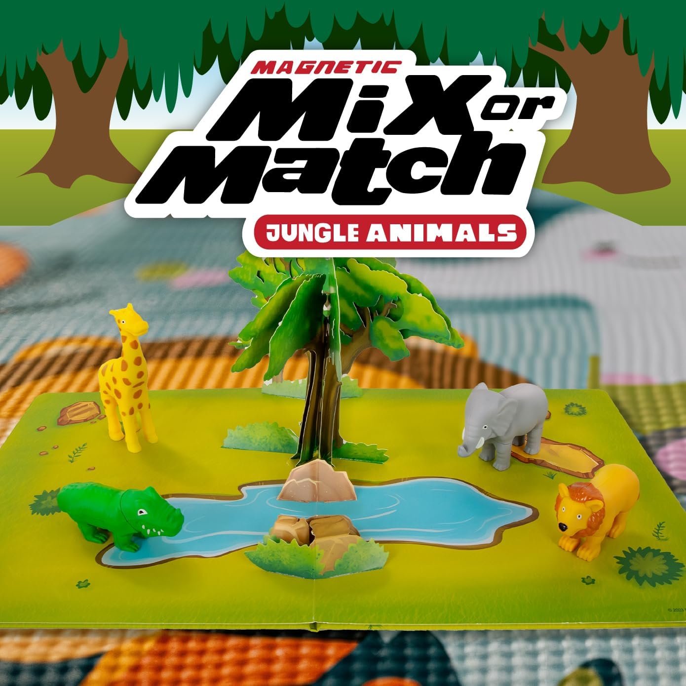 wholesale popular playthings mini magnetic mix or match animal toys with pop-up playmat, set of 7 - jungle factory & supplier oem