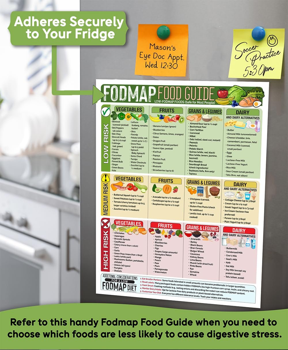 wholesale magnetic 8.5x11 fodmap food guide – ibs-friendly diet poster & chart, safe foods list, digestive health guide, dietary restriction nutrition reference, educational waterproof fridge magnet for kitchen factory & supplier oem