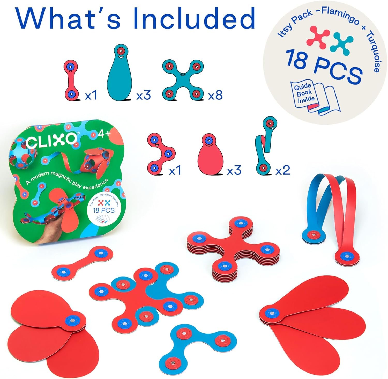 wholesale clixo itsy magnetic toy for kids - flexible, durable, imagination-boosting magnet building toy. educational multi-sensory stem experience. great as a travel game. ages 4-99. 18 piece pack factory & supplier oem