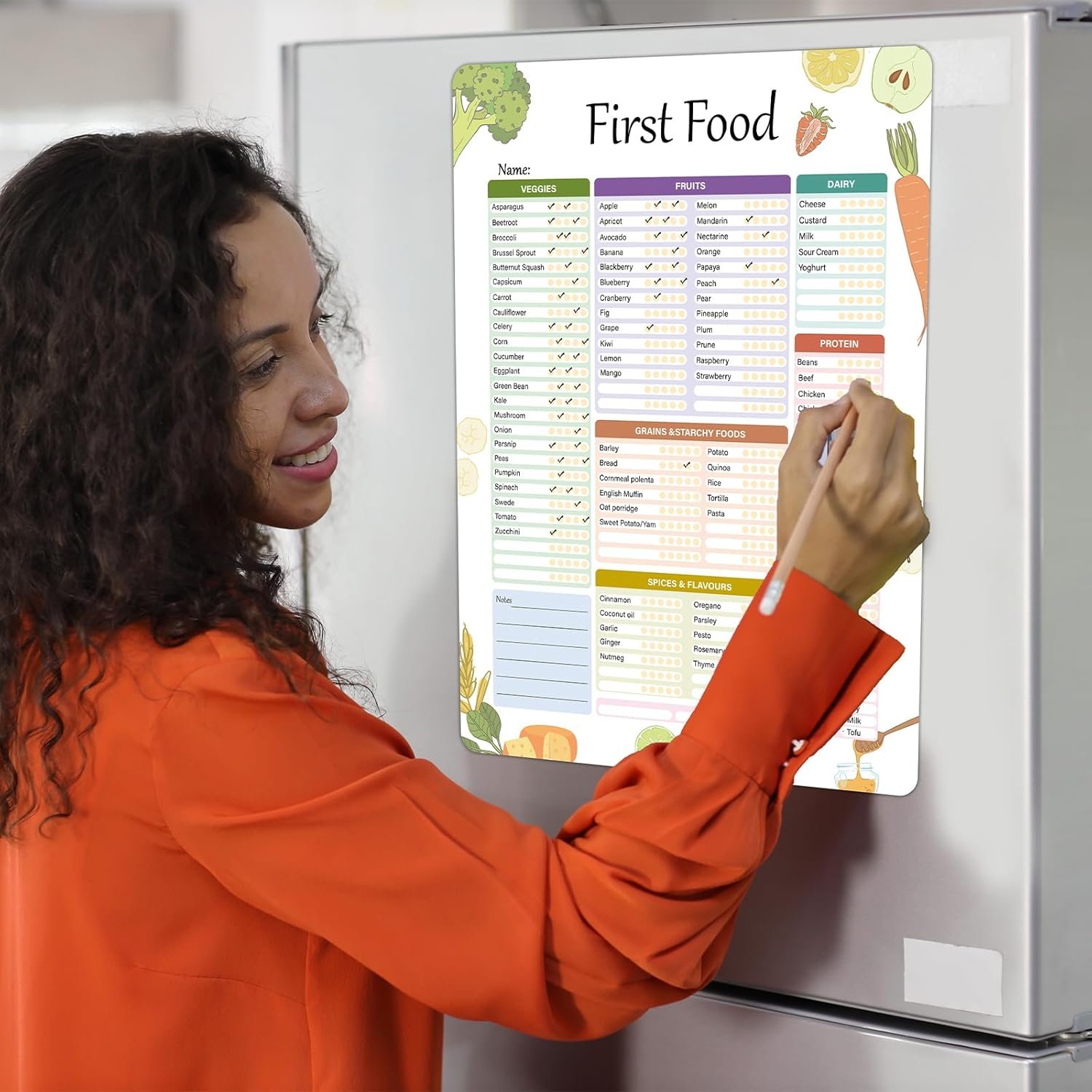 wholesale baby's first foods tracker fridge magnet, foods before 1 checklist magnet, reusable daily food log, baby food chart for new parents,nanny, babysitter 13.8 x 10.2inches factory & supplier oem
