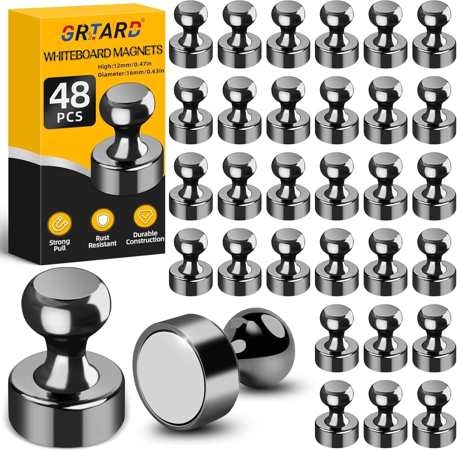wholesale grtard 48 pack black magnetic push pins - strong fridge & whiteboard magnets for office, school, locker & map factory & supplier oem