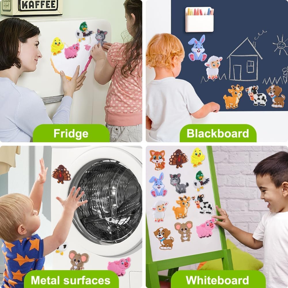 wholesale yujun 12pcs fridge magnets for kids,cute vivid farm animals refrigerator magnets toys for fridge baby educational present full back magnetic toddler magnets factory & supplier oem