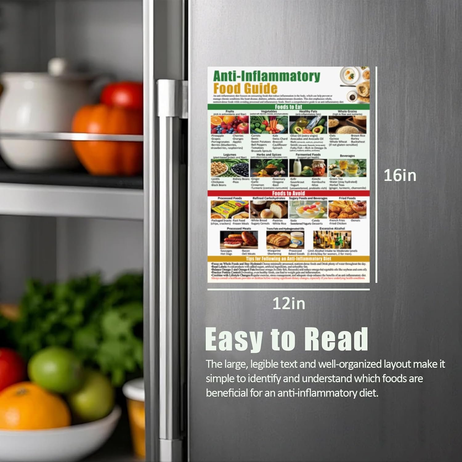 wholesale magnetic anti-inflammatory diet food guide, anti inflammatory foods list chart fridge magnet,nutritional food list poster board for beginners-12x16in factory & supplier oem
