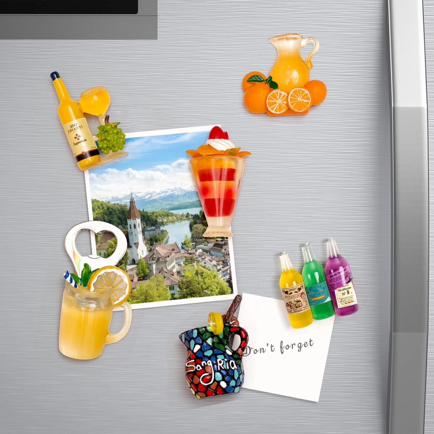 wholesale 6-pack fruit juice fridge magnets 3d resin magnet refrigerator stickers champagne bottle opener juice cup wine glass for refrigerators, whiteboards, maps and other magnetic items factory & supplier oem