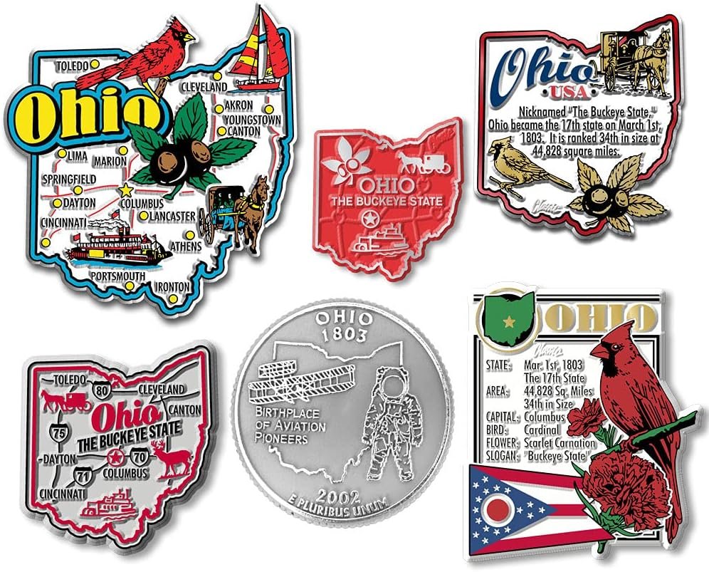wholesale ohio six-piece state magnet set by classic magnets, includes 6 unique designs, collectible souvenirs made in the usa factory & supplier oem